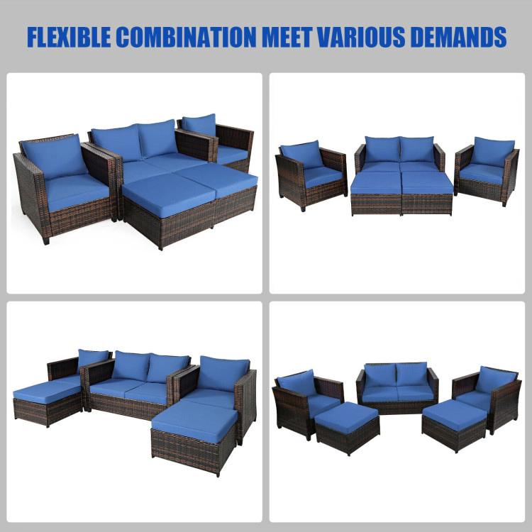 Hivvago 5 Pieces Patio Cushioned Rattan Furniture Set
