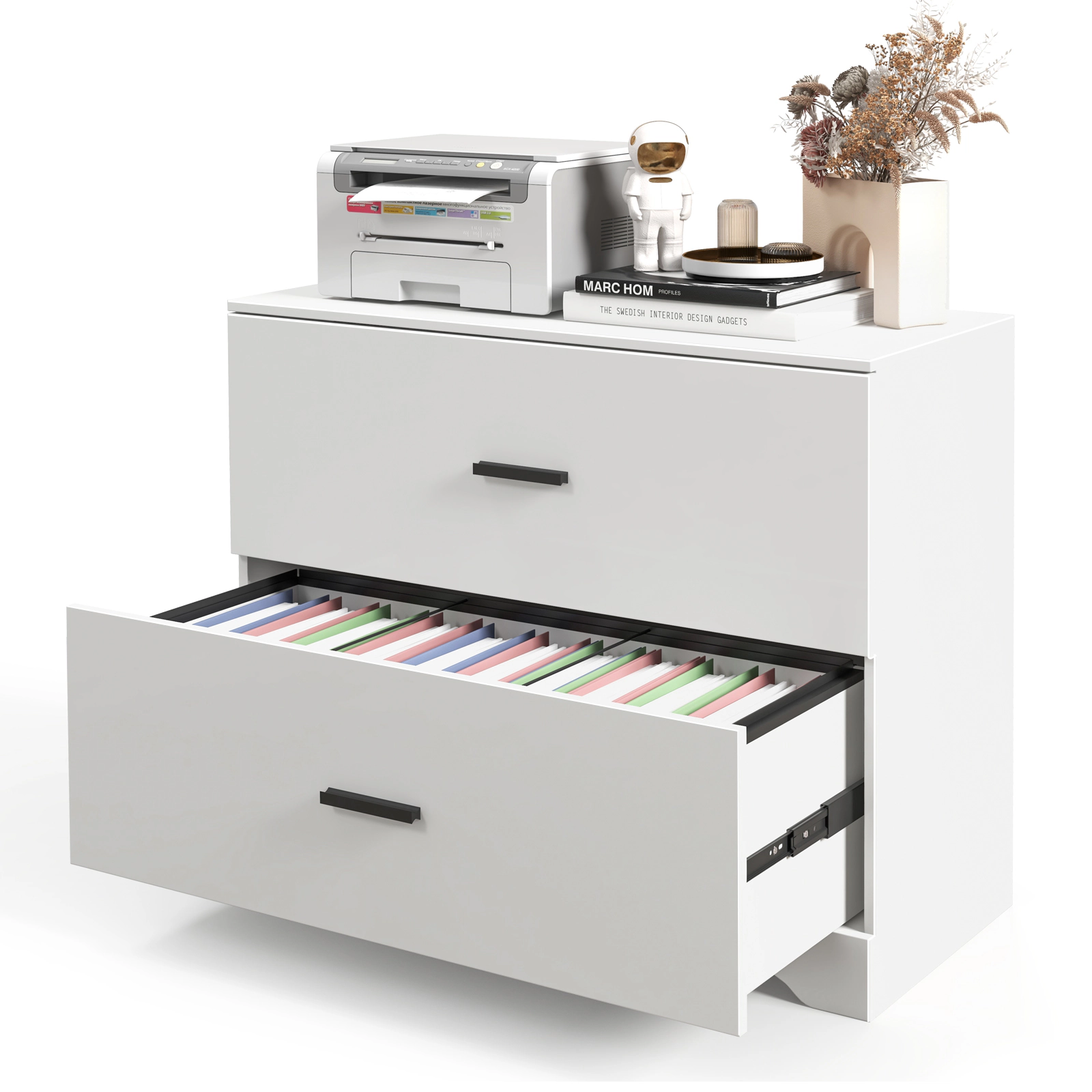 SUGIFT 2-Drawer Lateral File Cabinet 220-lb Capacity with Adjustable Bars for Home and Office White