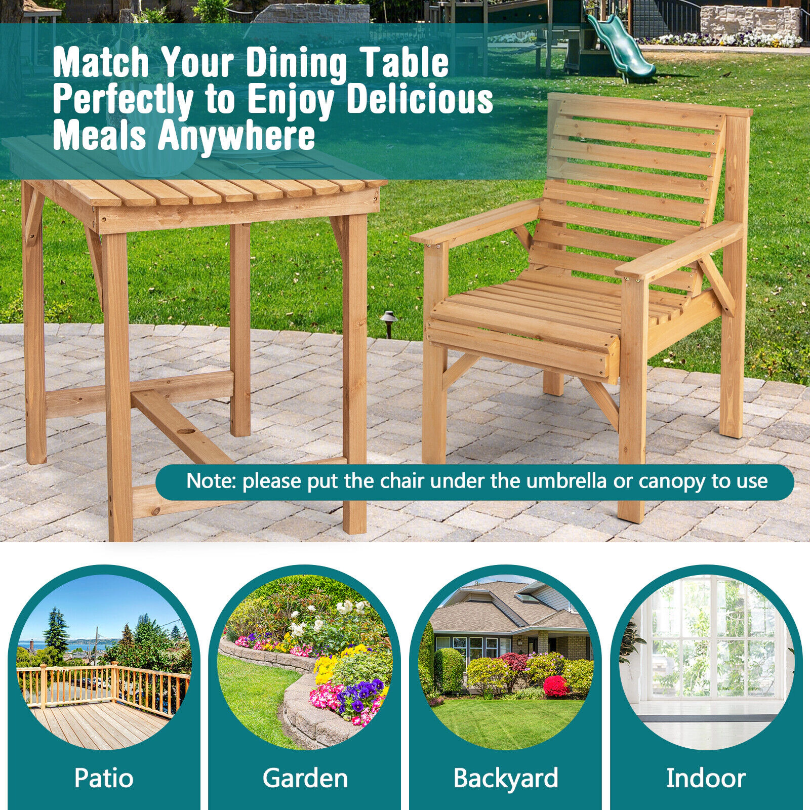 LJG Outdoor Solid Fir Wood Chair with Inclined Backrest