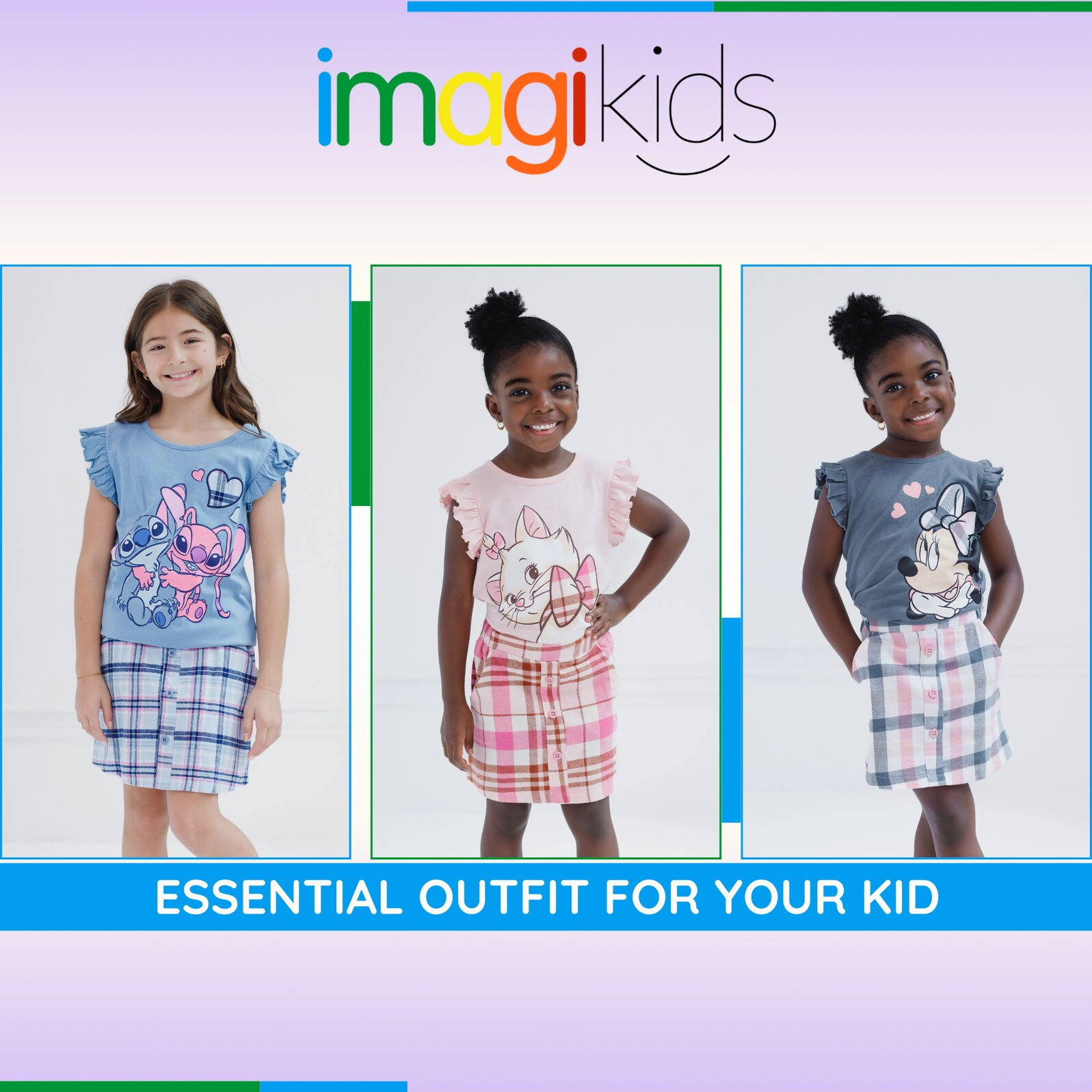 Disney Girls' 2-Piece T-Shirt and Plaid Skirt Set