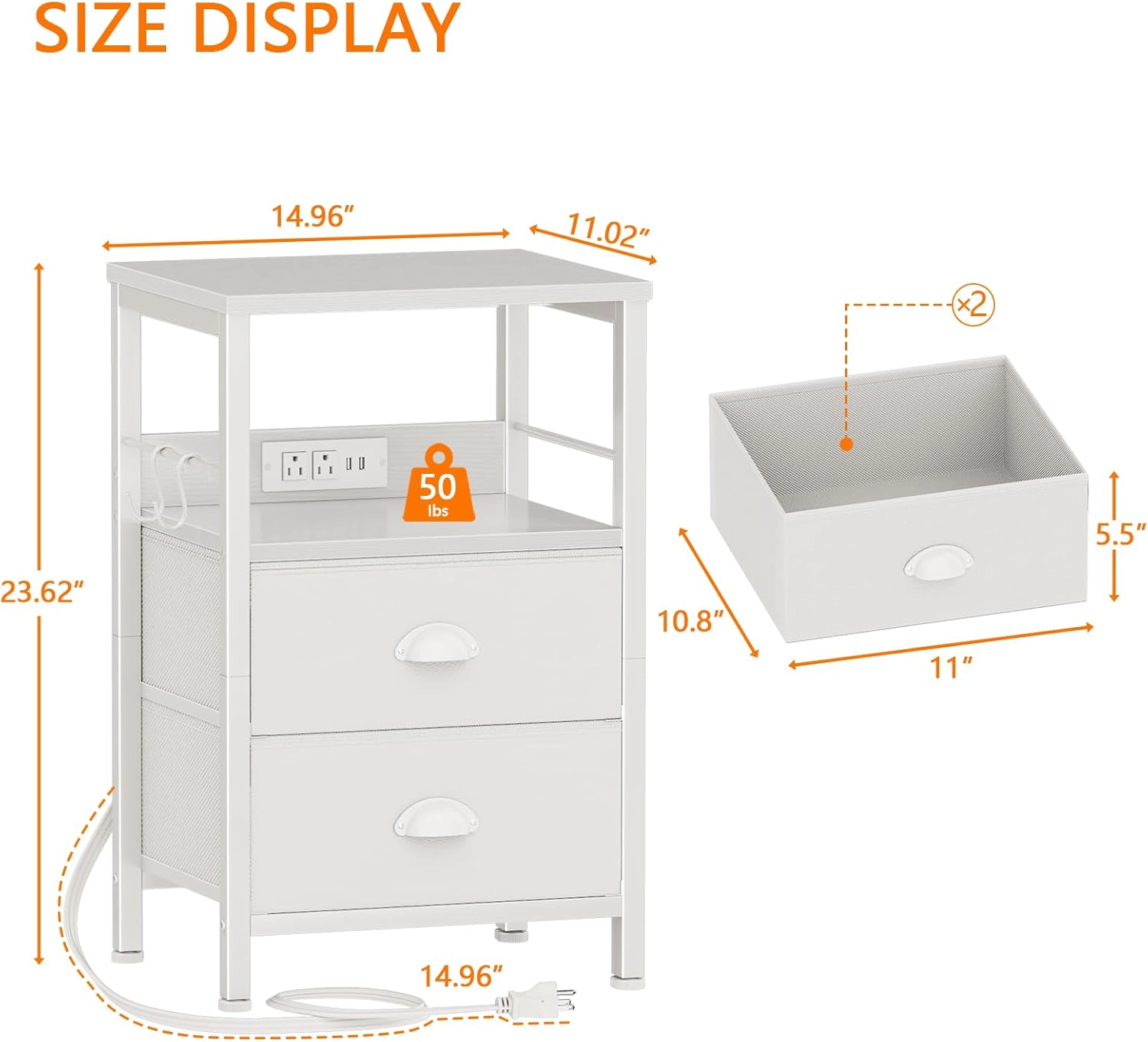 WZK Bedroom Bedside Table with Fabric Drawer
