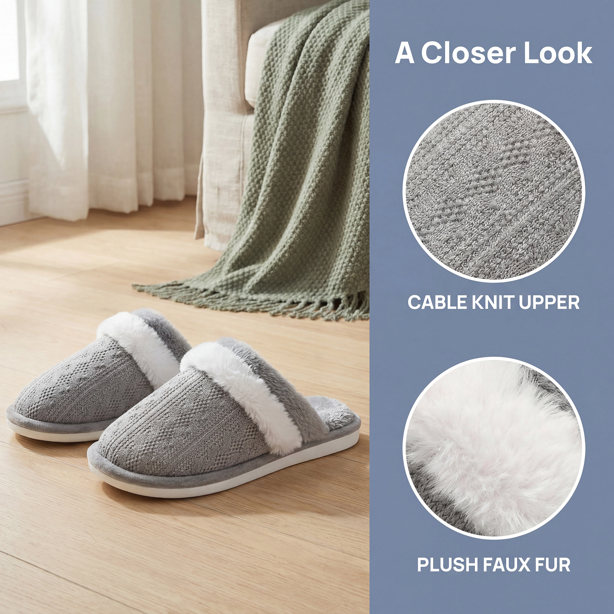 BLISSFUL STEP Women's Warm Winter Soft Faux Fur House Slippers