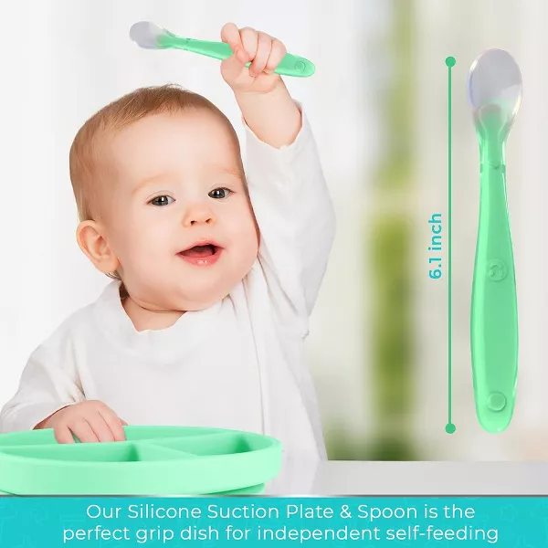 Sperric Silicone Suction Plate for Baby, 100% Food Grade Divided Plate, Self Feeding Training & Spoon 2Set