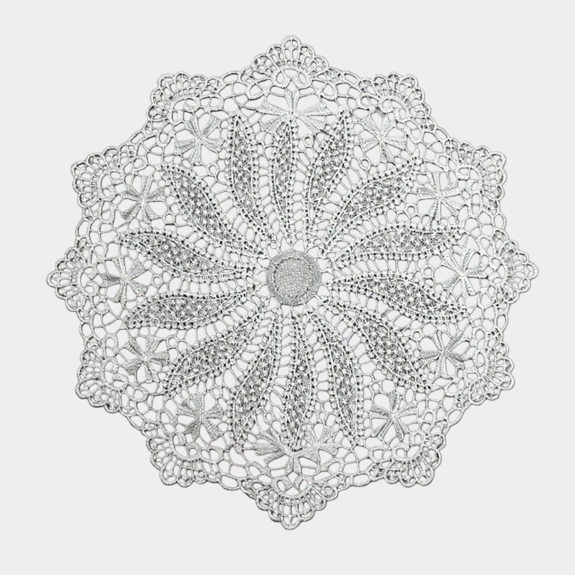 Alilang Unisex 4 Set Round Crochet Lace Placemats with Floral Pattern 11.8 in