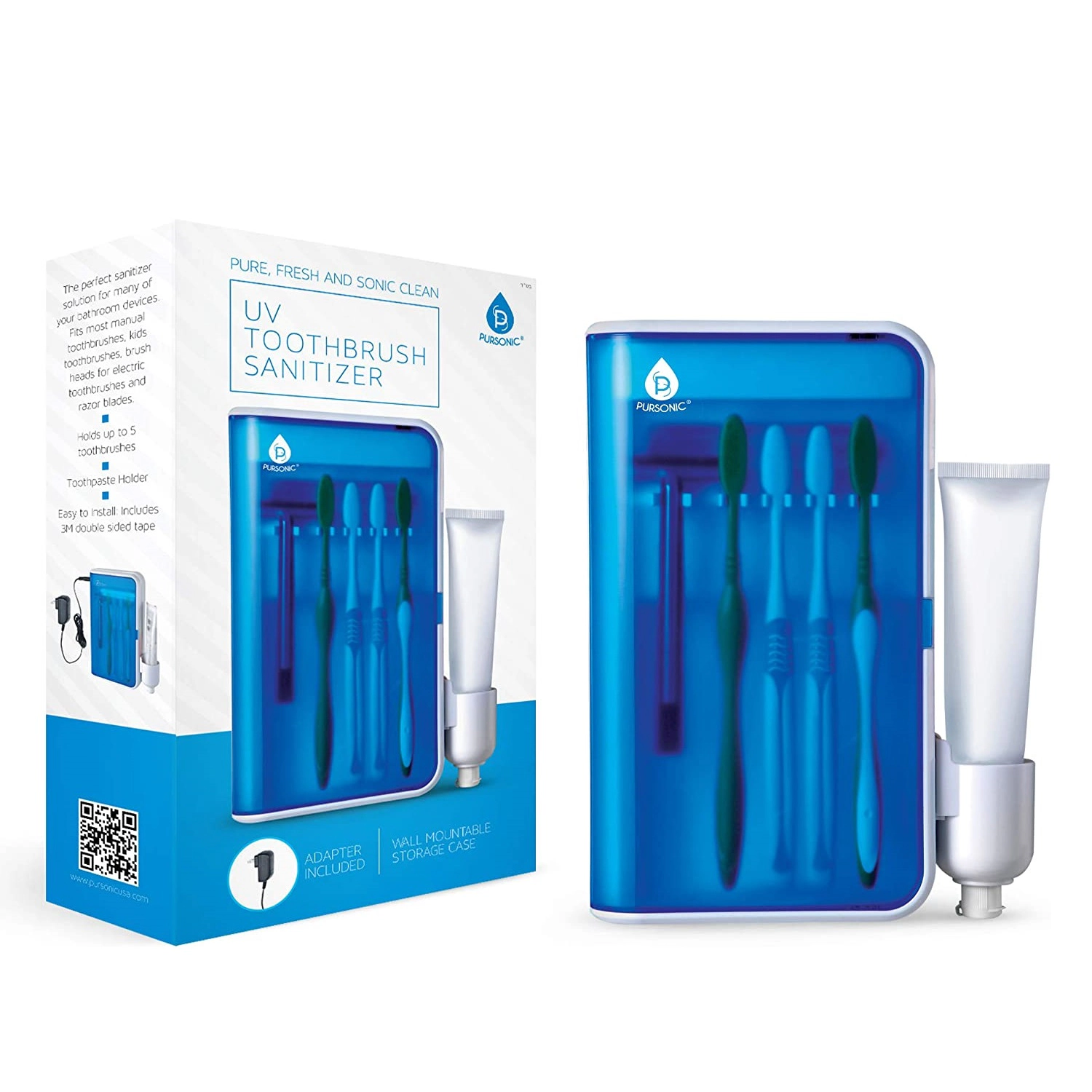 Pursonic Unisex Family UV Toothbrush Sanitizer with AC Adapter & Germicidal UV Light for Up to 5 Toothbrushes