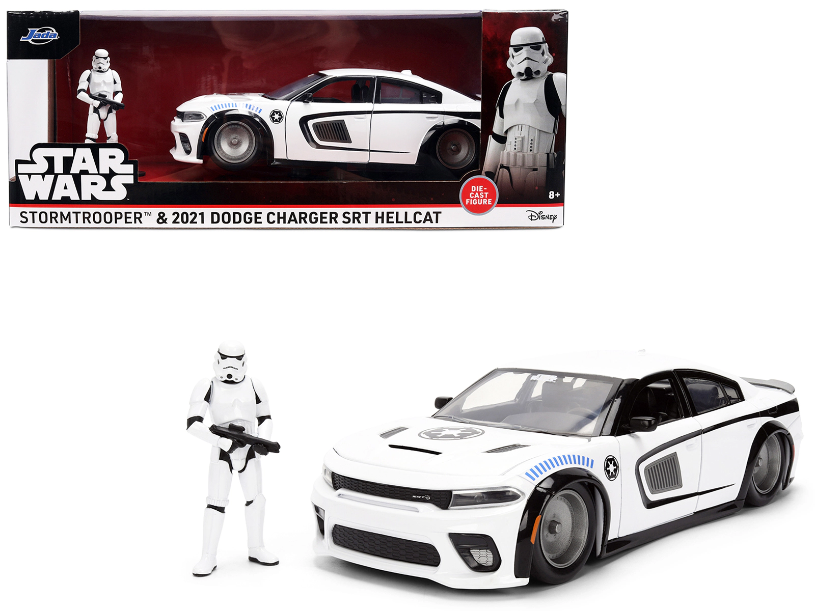 Jada 2021 Dodge Charger SRT Hellcat White with Graphics and Stormtrooper Figure "Star Wars" Franchise
