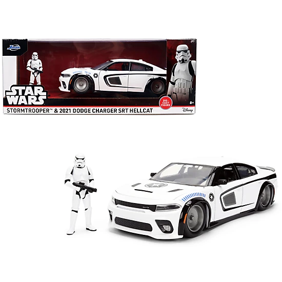 Jada Collectible 2021 Dodge Charger Srt Hellcat White With Graphics And Stormtrooper Figure "Star Wars" Franchise