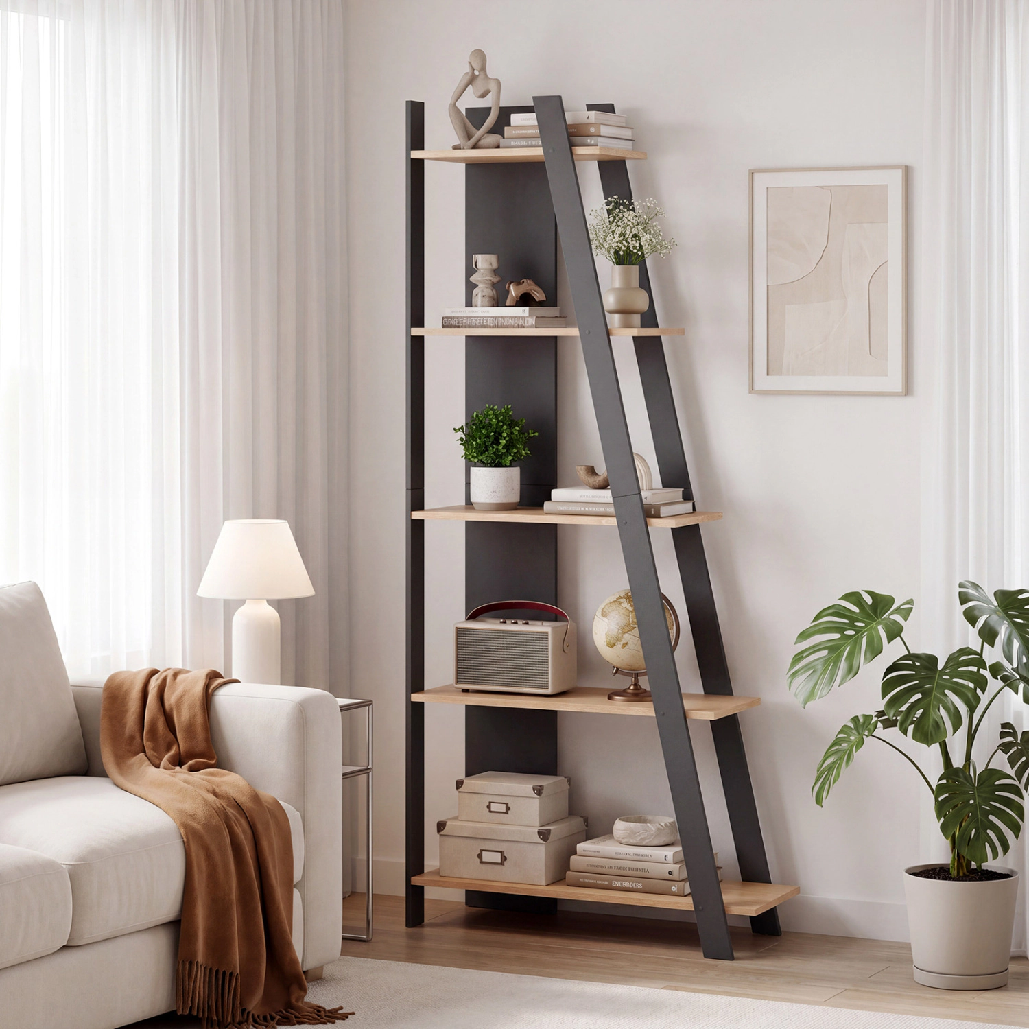 LJG 5-Tier Modern Bookshelf Narrow Vertical Display Shelf for Small Space