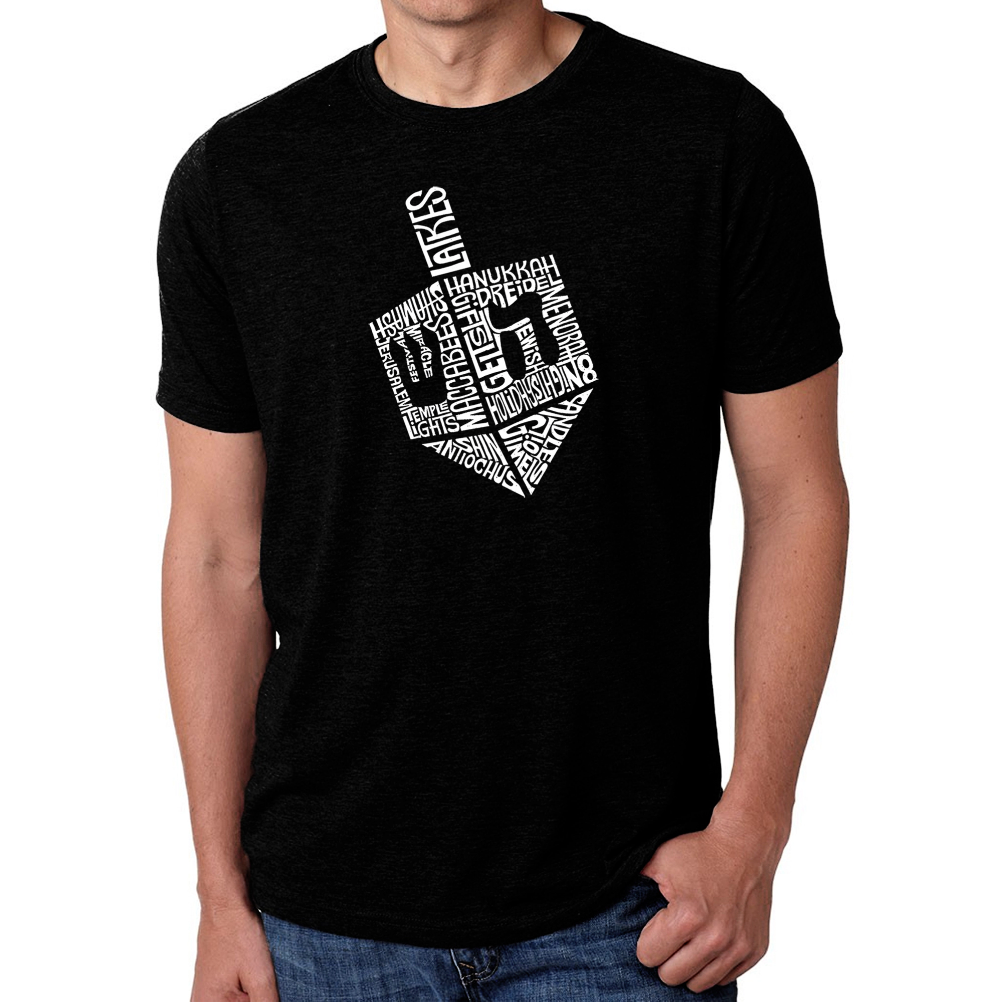 LA Pop Art Men's Cotton-Poly Word T-Shirt - Hanukkah Dreidel