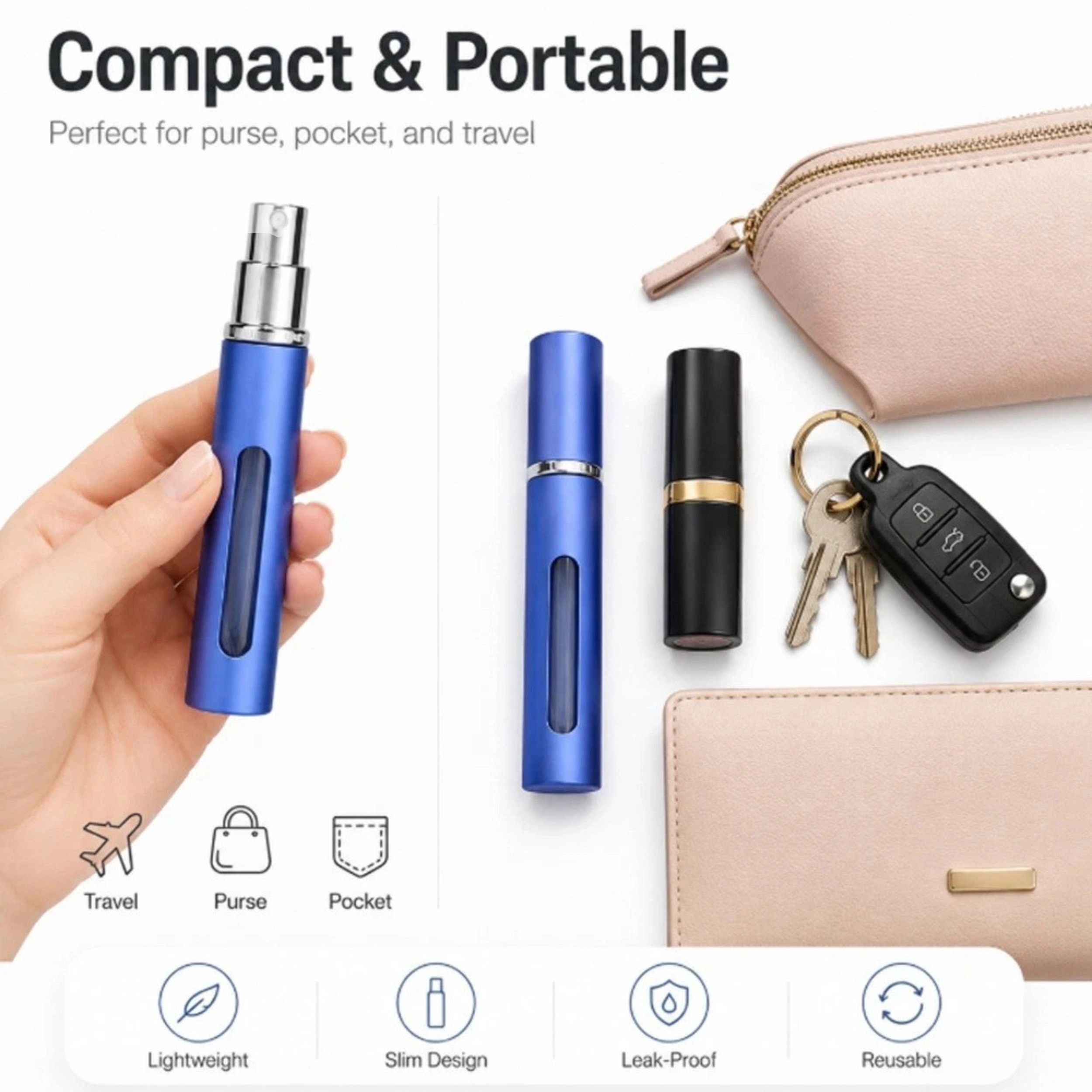 Home Collection Pack of 7 10ml Refillable Perfume Atomizer Travel Spray Bottles