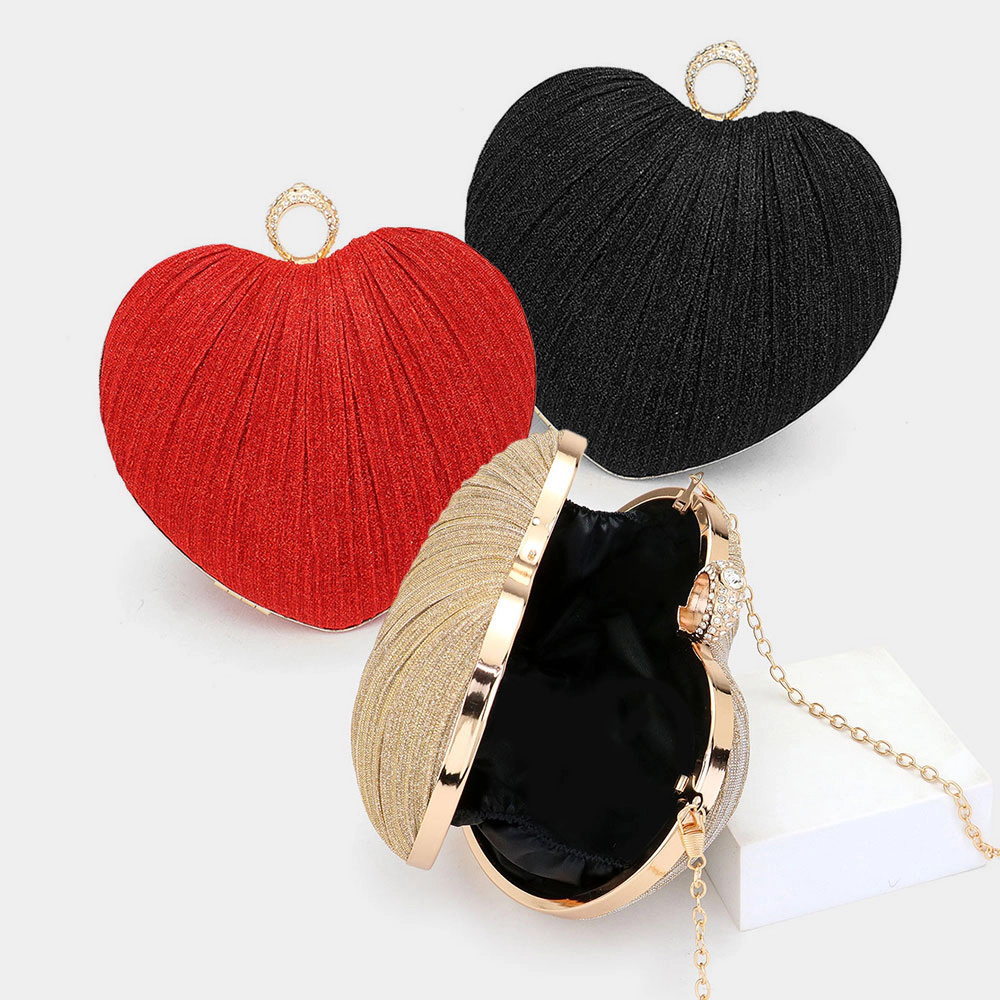 FASHNZFAB Sparkle Fabric Heart Fold Clutch / Evening Bag / Crossbody Bag