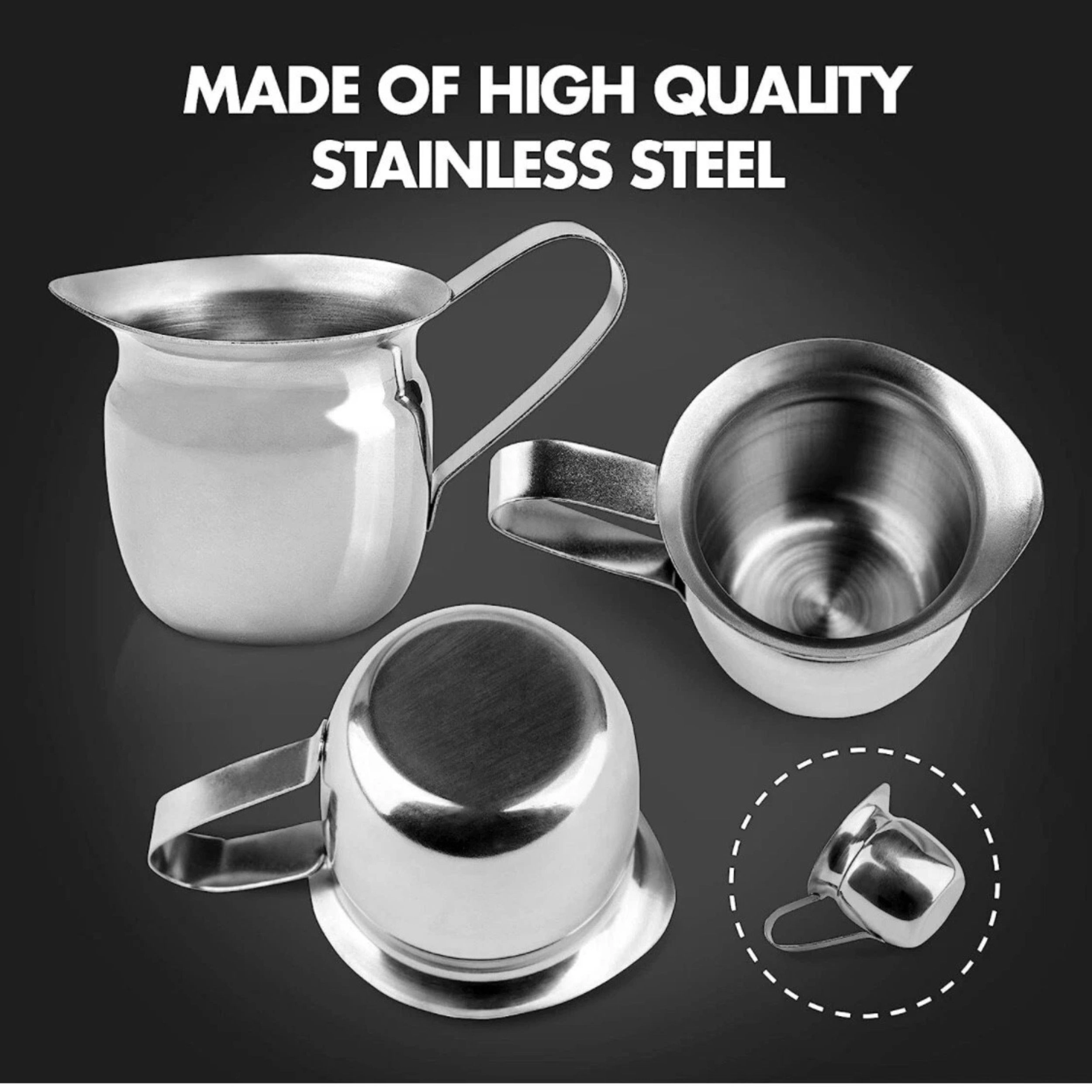 Home Collection Set of 2 Stainless Steel Bell Creamer Pitchers with Handles 5 oz