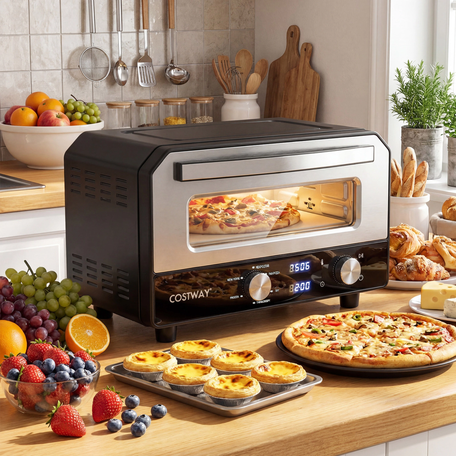 LJG Indoor Electric Pizza Oven Countertop Pizza Oven for 12 Inch Pizzas