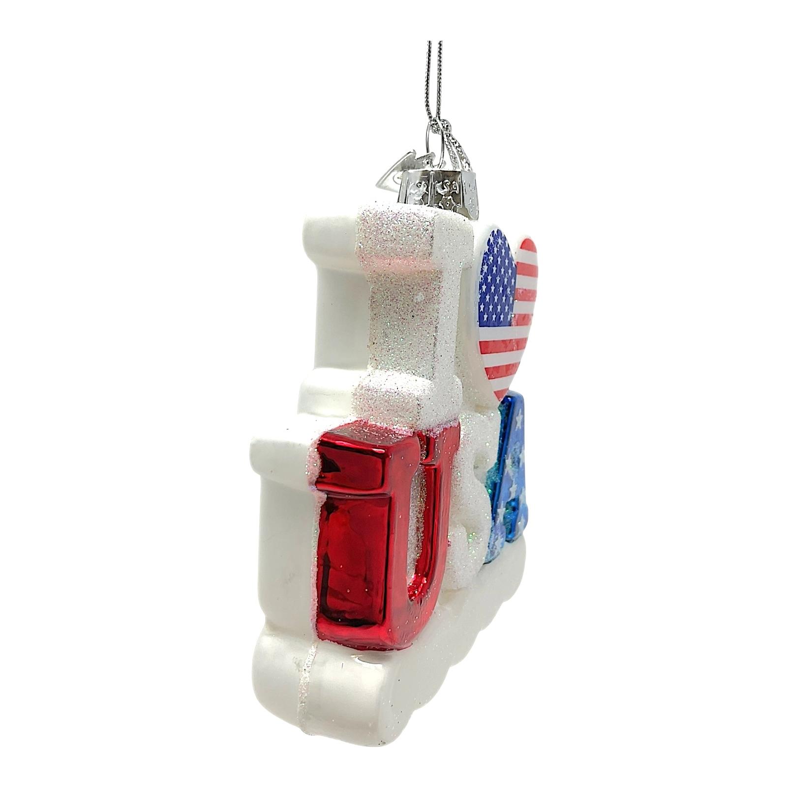 Kurt Adler Noble Gems I Love USA Patriotic Glass Christmas Tree Ornament 3.75 Inch