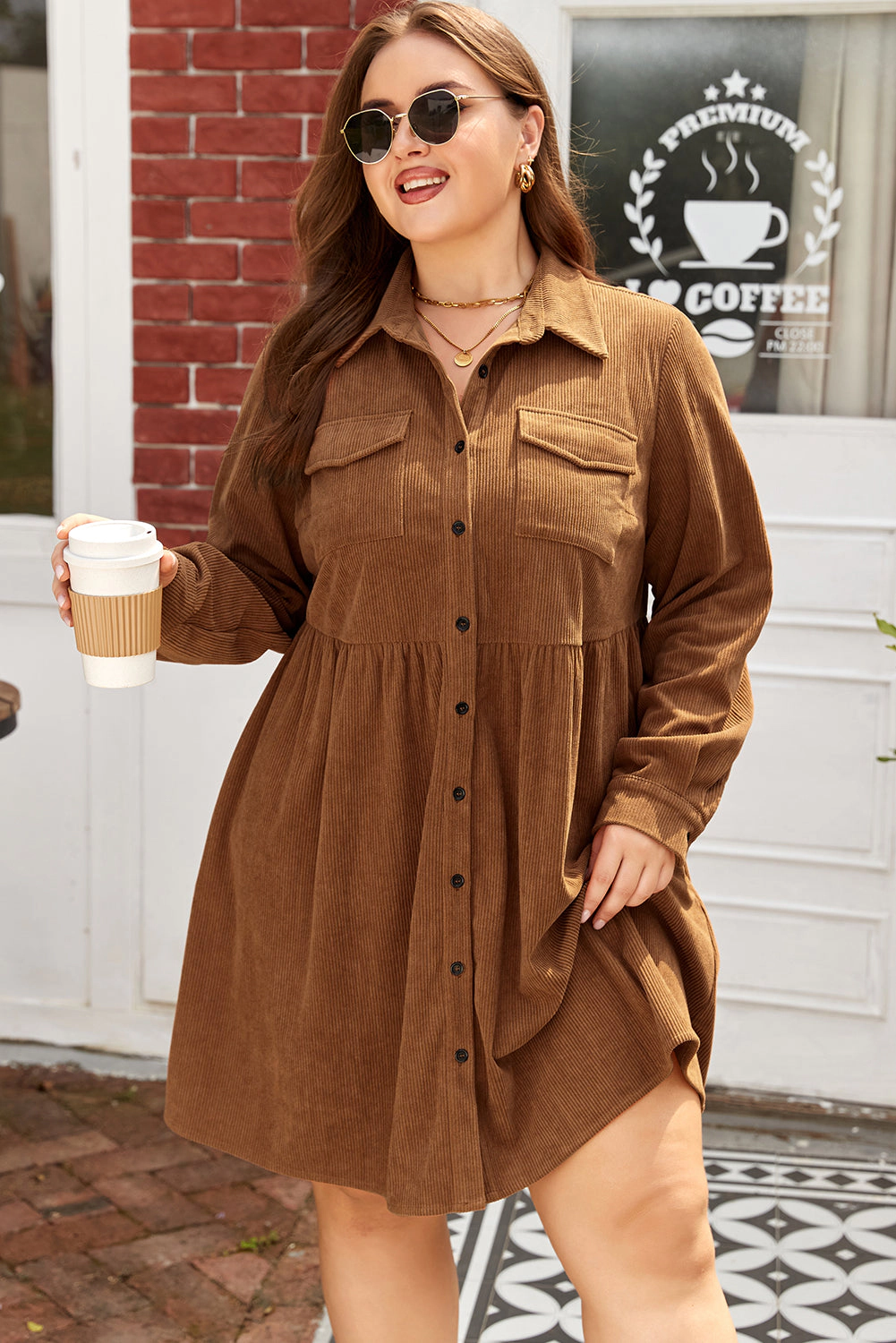 Threaded Pear Women's Galilea Corduroy Full Collared PLUS Shirt