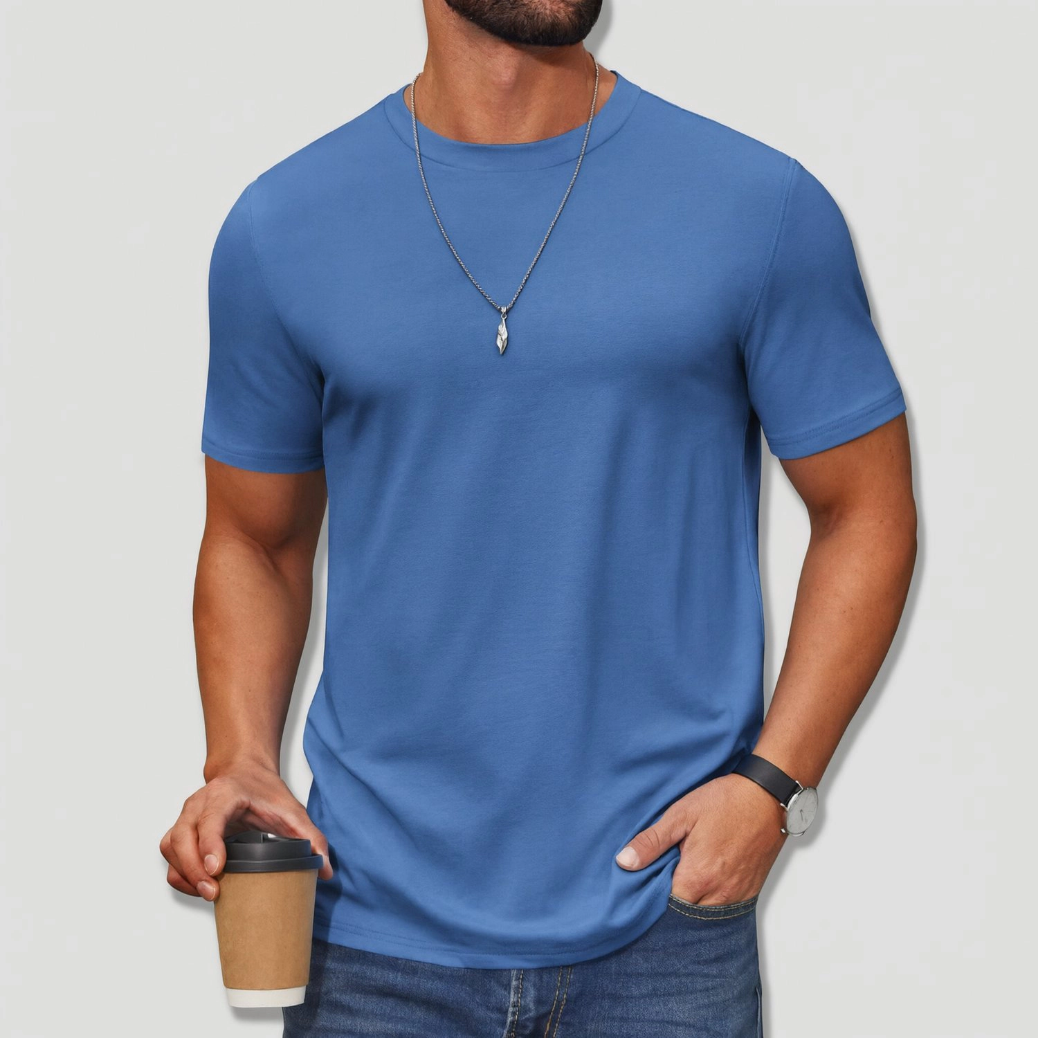 COOFANDY Mens Crew Neck Short Sleeve Tees Curved Hem Solid Casual Basic T-Shirt
