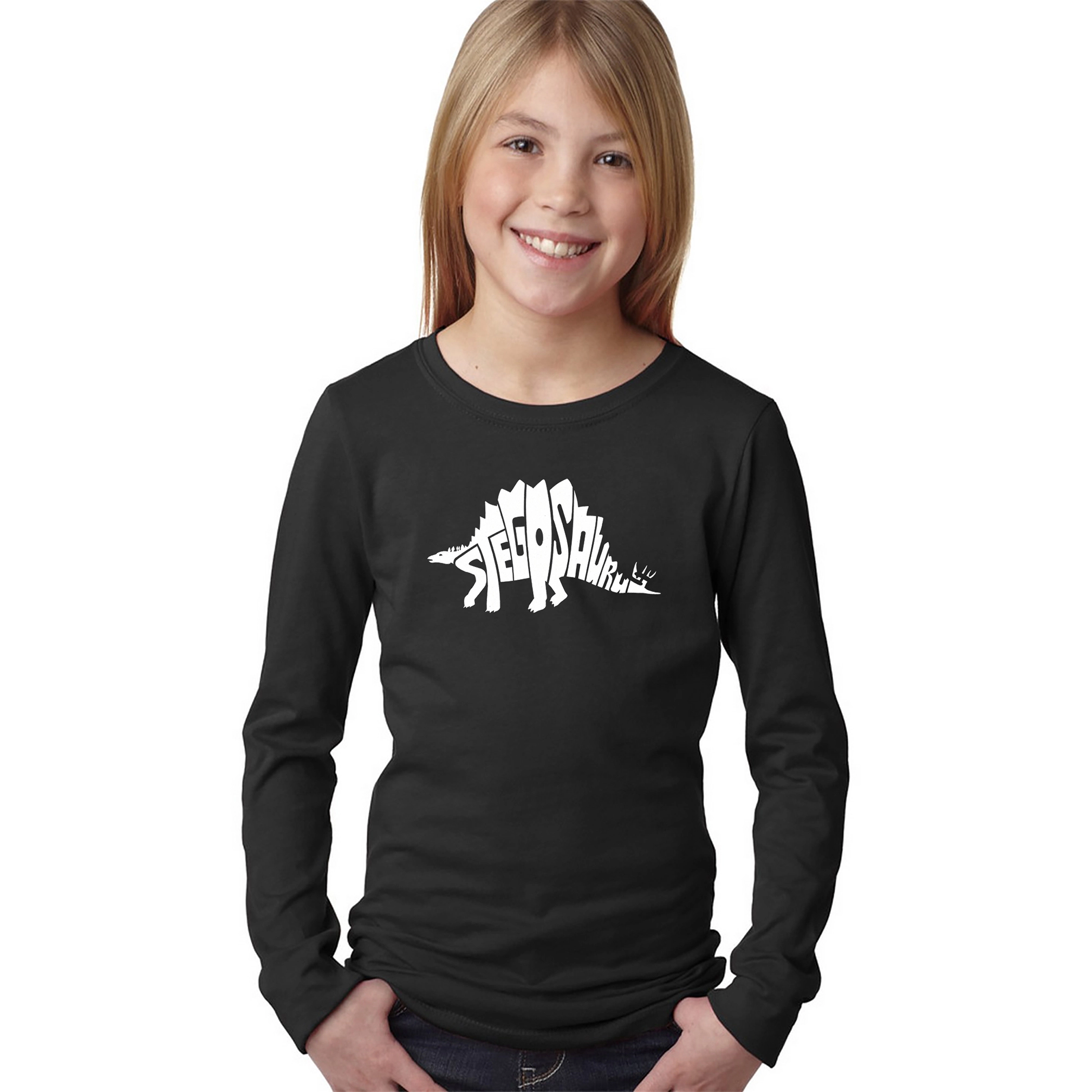 LA Pop Art Girls Long Sleeve Word T-Shirt - STEGOSAURUS