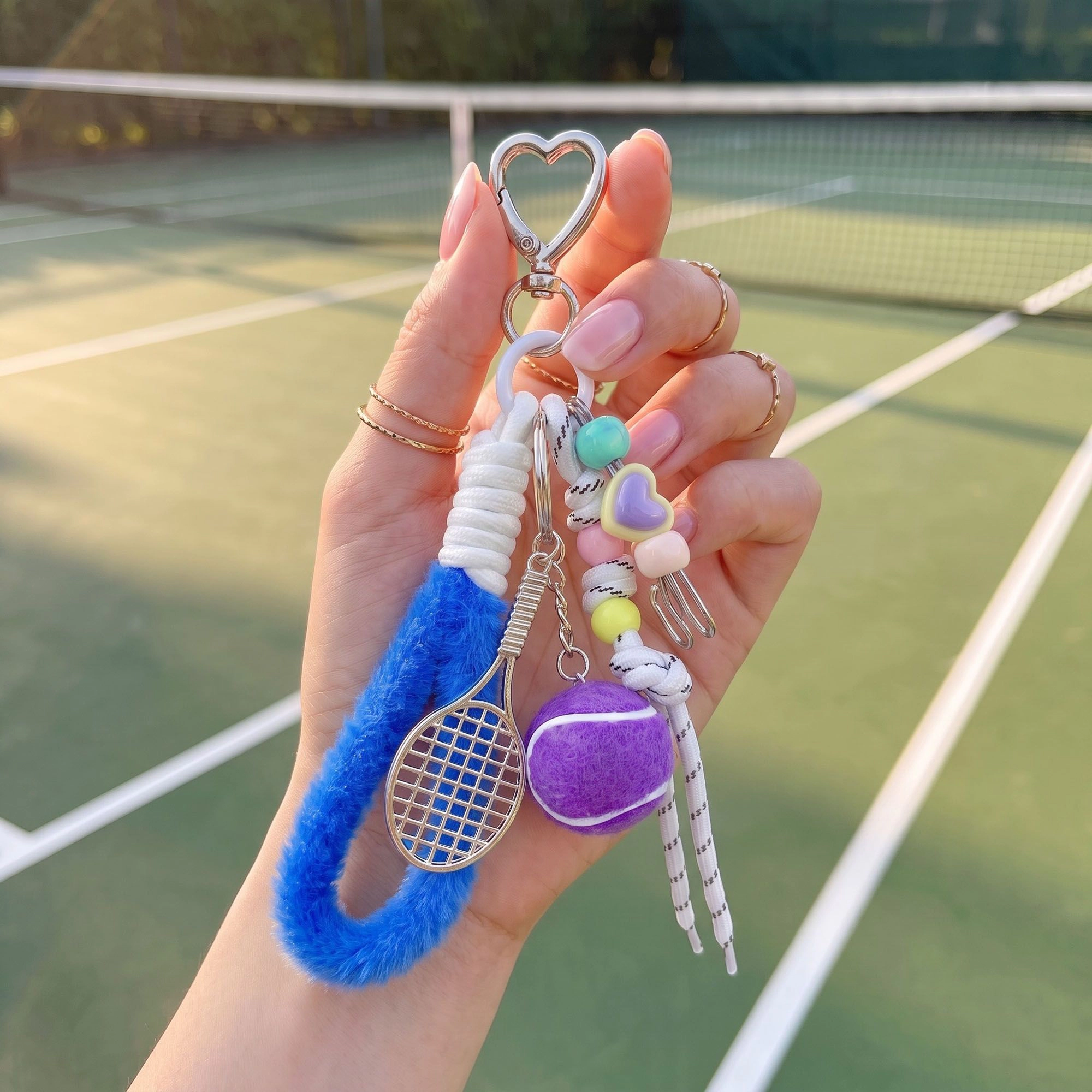 Alilang Women's 2-Piece Womens Sports Themed Bag Charm with Hanging Clip and Tennis Accessory