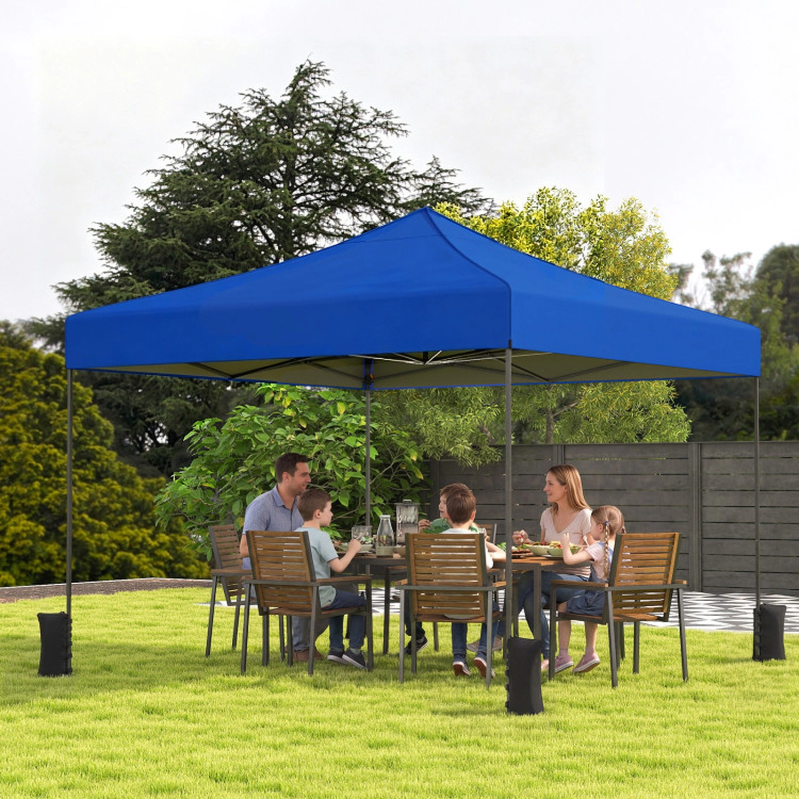 SUGIFT Blue Pop Up Canopy Tent with Silver Coated Top and Wheeled Bag 9.5-ft W 9.5-ft D 9-ft H 5.6-ft Rim Height