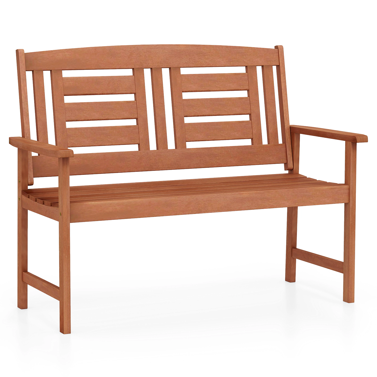 SUGIFT 47.5 in Outdoor Loveseat Teak Finish Hardwood 2-Seat Bench with Inclined Backrest