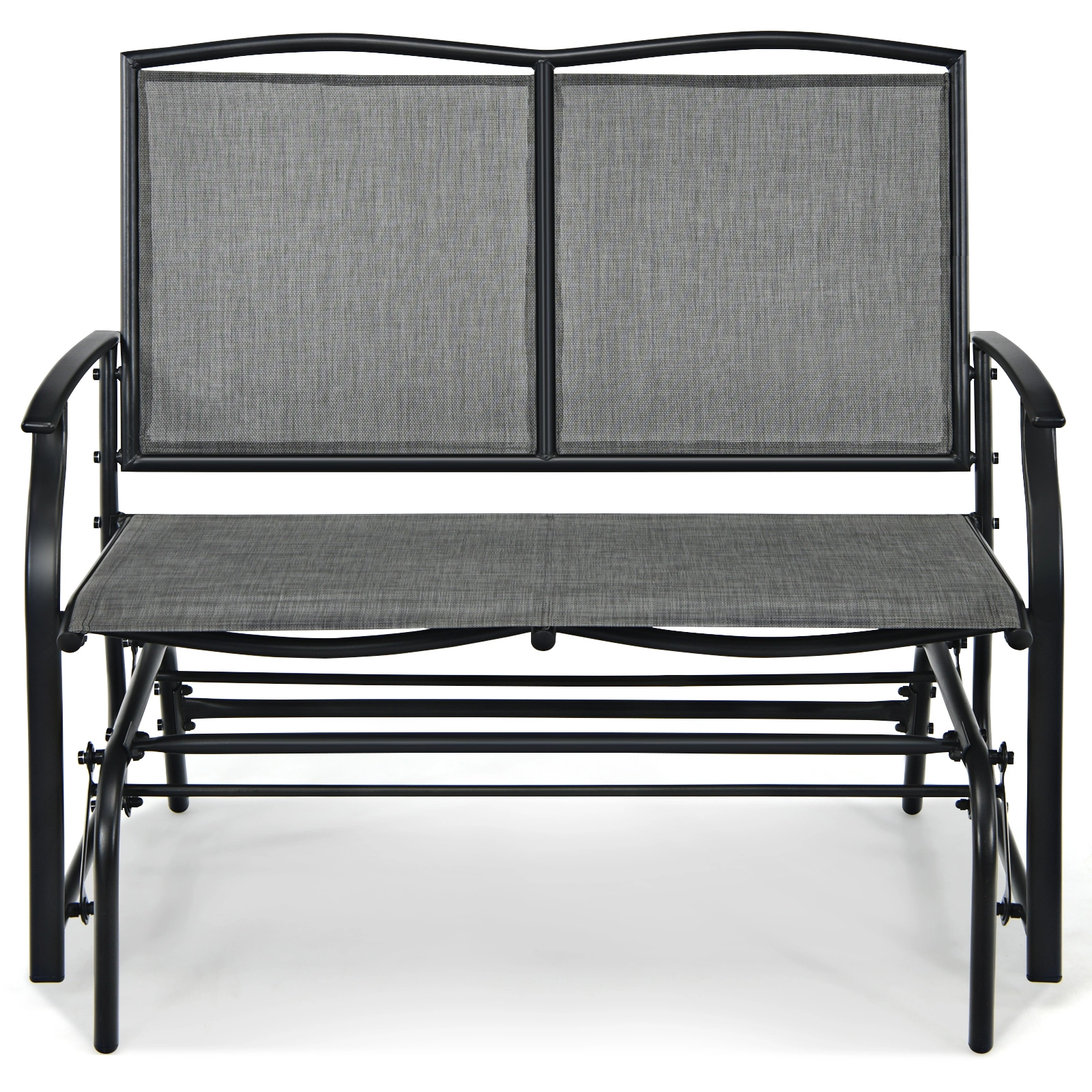 SUGIFT Gray 2-Person Steel Patio Rocking Loveseat with Textilene Mesh, 396-lb Capacity