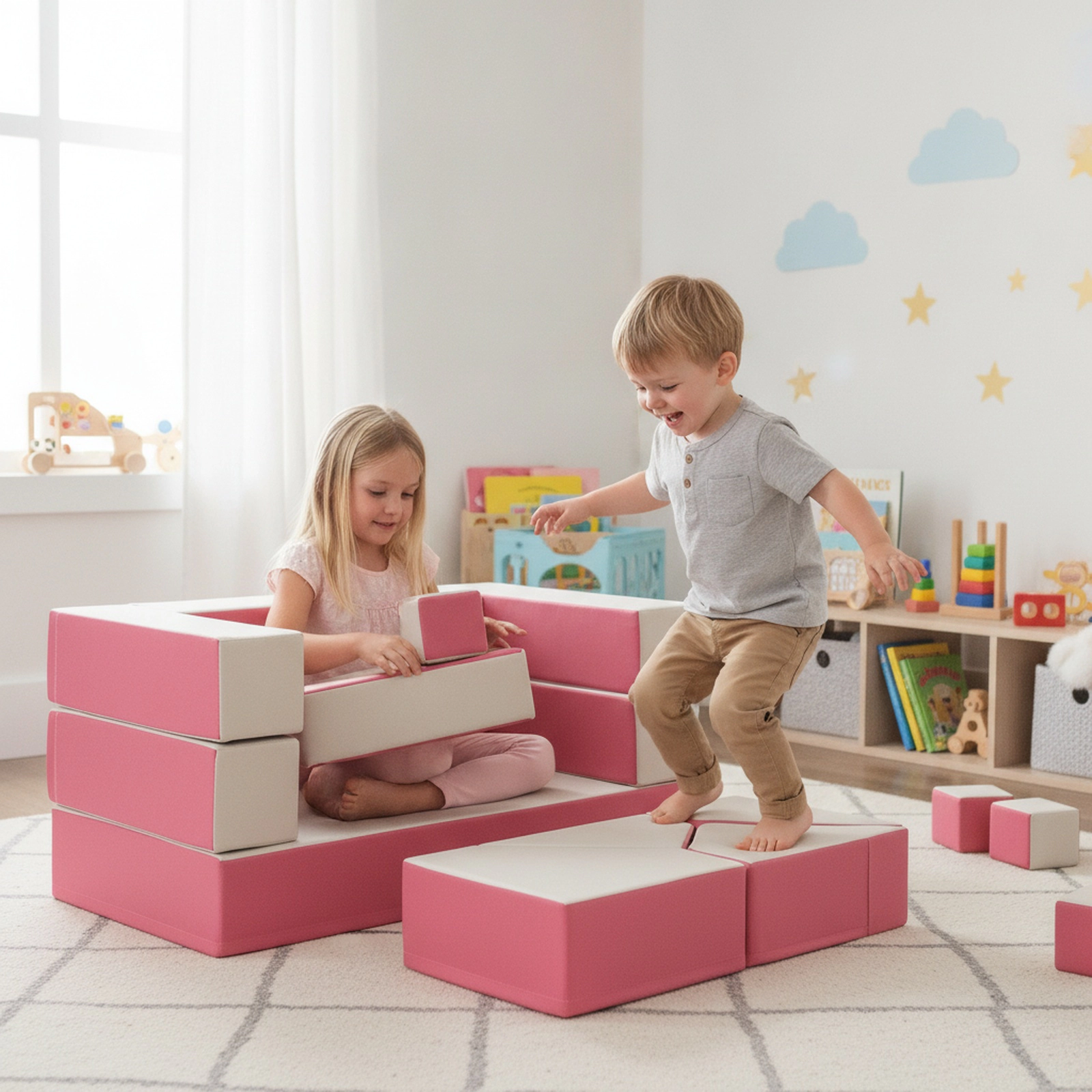 SUGIFT Pink Foam Climbing Blocks for Toddlers, 8-Piece Indoor Soft Play Set