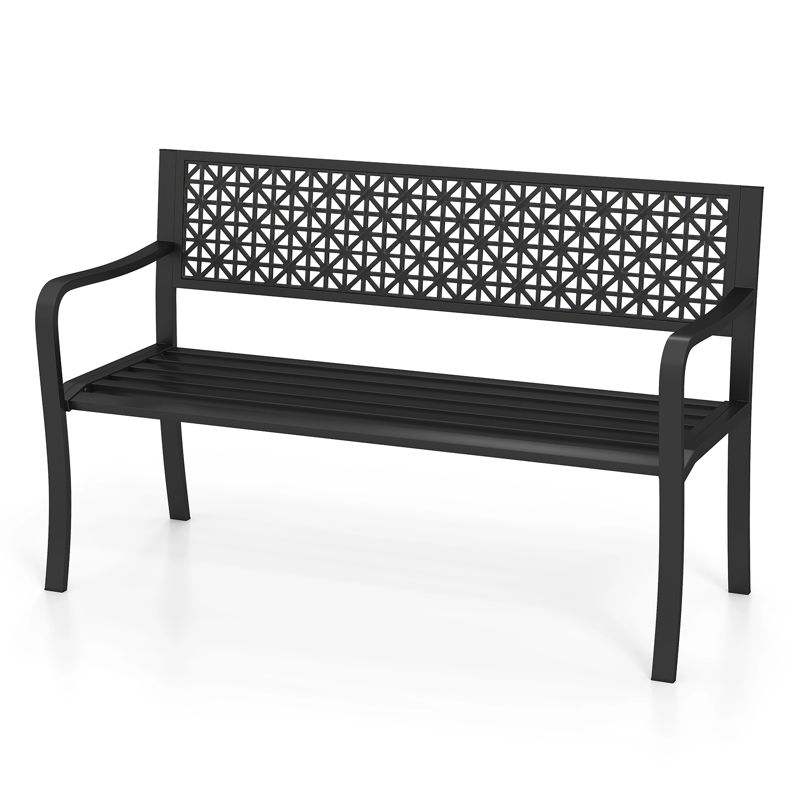LJG 50 Inch Garden Bench with Patterned Backrest and Curved Armrests for 2-3 Person