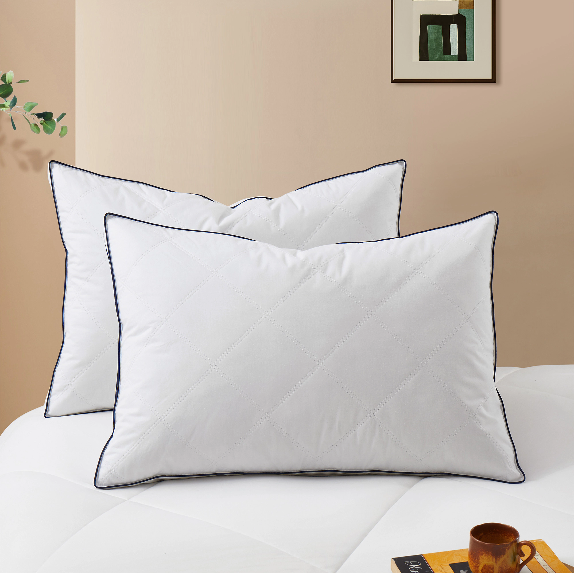 Unikome 2-Pack 100% Cotton Gusseted Goose Feather & Down Pillow Supportive