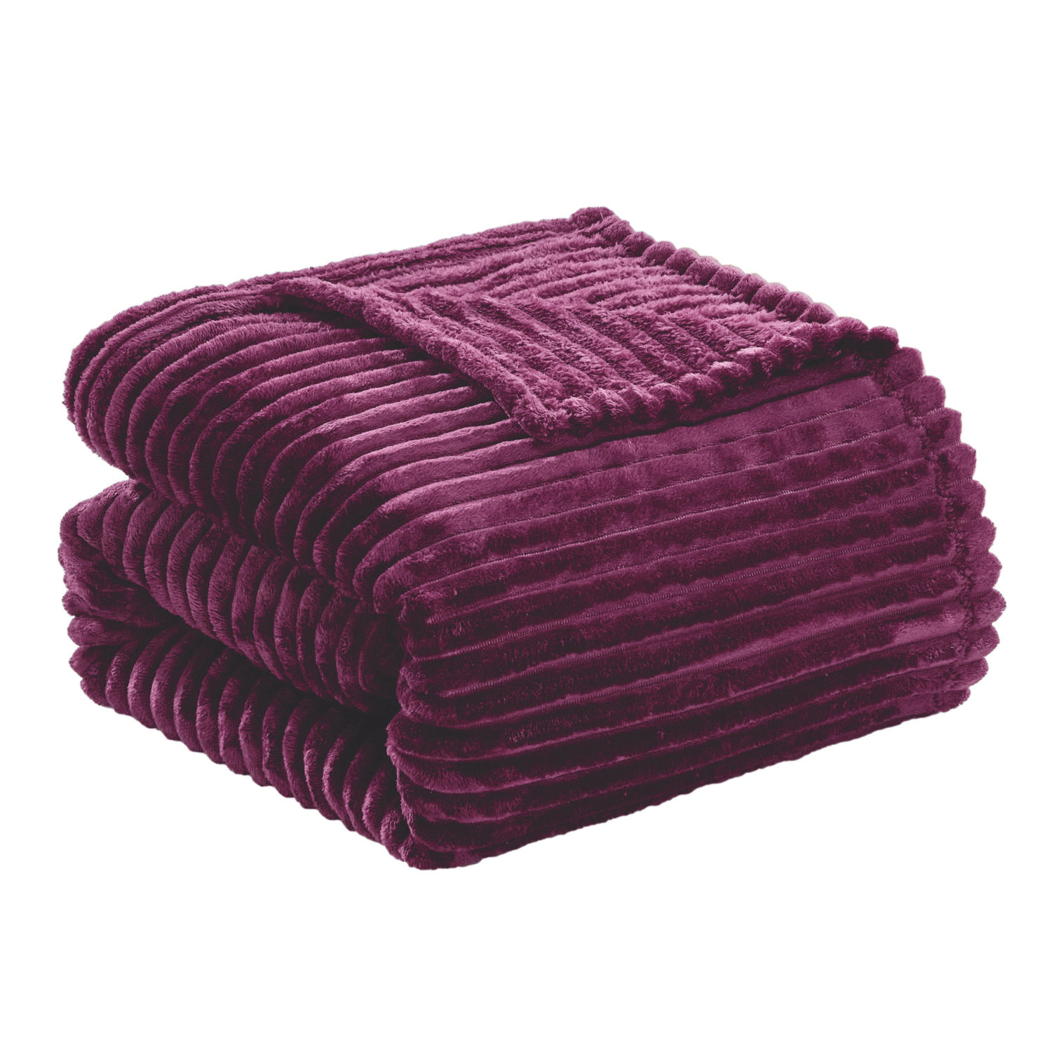 Plazatex Striata Lined Oversized All Season 100% Polyester Blanket Queen 90" x 90" Plum