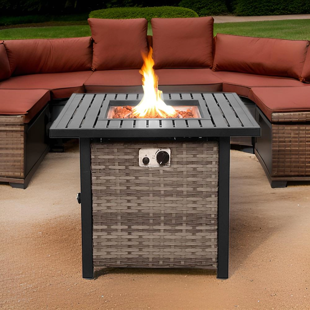 Sol Living 30" Outdoor Fire Pit Propane Firepit Table with Lid & Lava Rocks 50,000 BTUs
