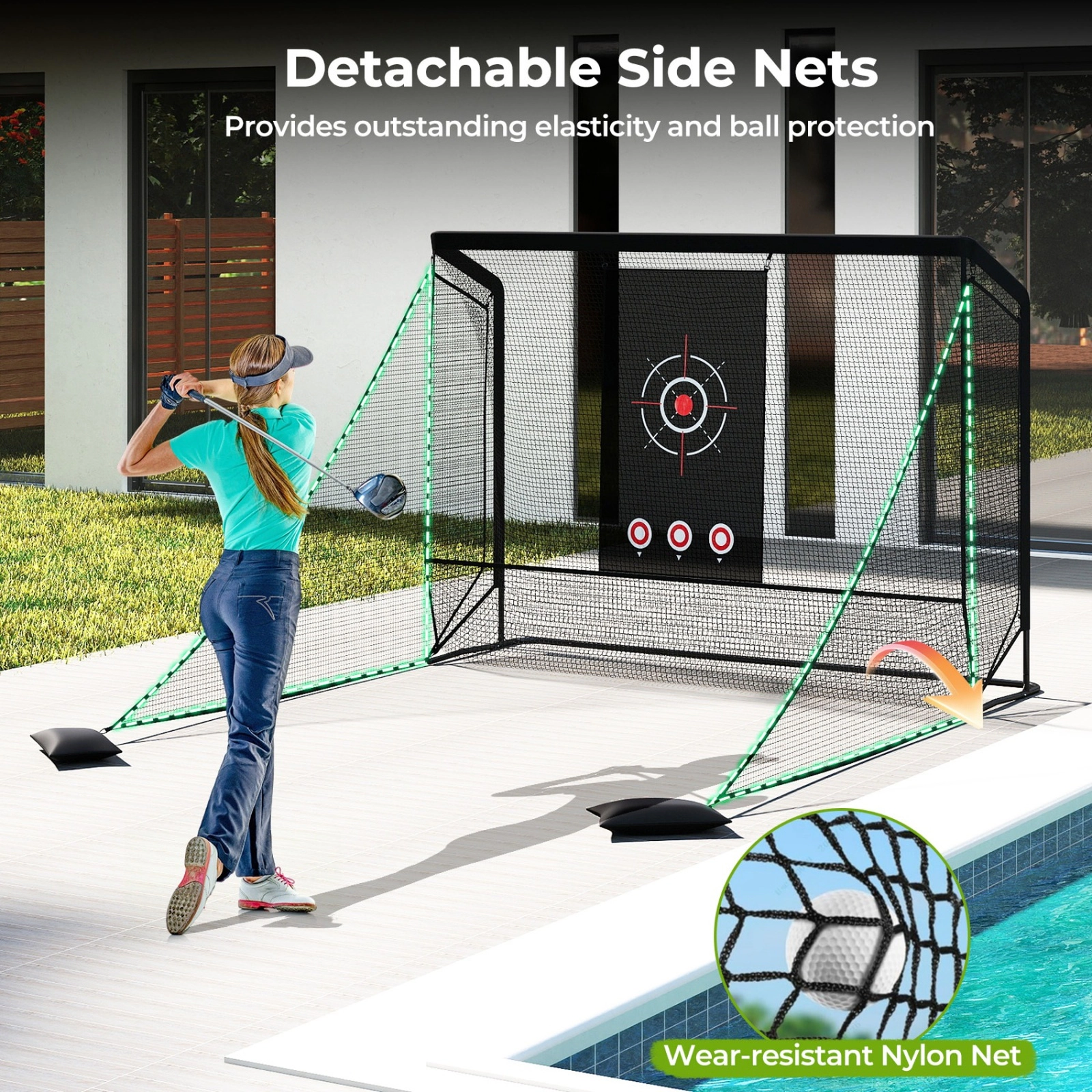 SUGIFT Dual Side Barriers and Target Cloth 10.7 ft Cage Adult Golf Practice Hitting Net