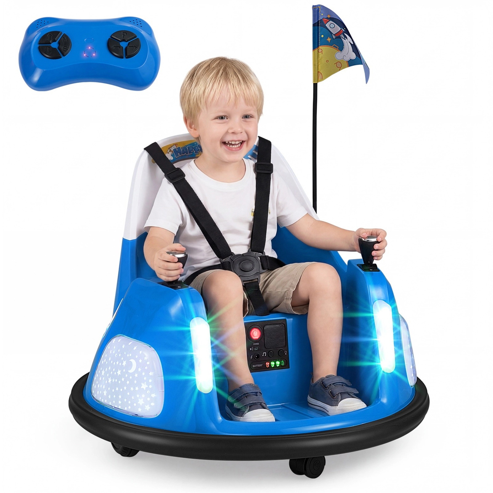 SUGIFT 12V Kids Ride On Bumper Car with Remote Control and Flashing Lights 55-lb Capacity Ages 18-72 Months Blue