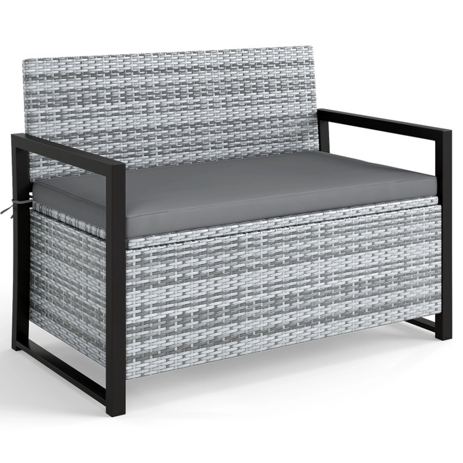 SUGIFT Gray 40-Gallon 800-lb Capacity Wicker Outdoor Storage Bench Loveseat with Cushion and Liner