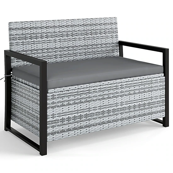 SUGIFT Gray 40-Gallon 800-lb Capacity Wicker Outdoor Storage Bench Loveseat with Cushion and Liner