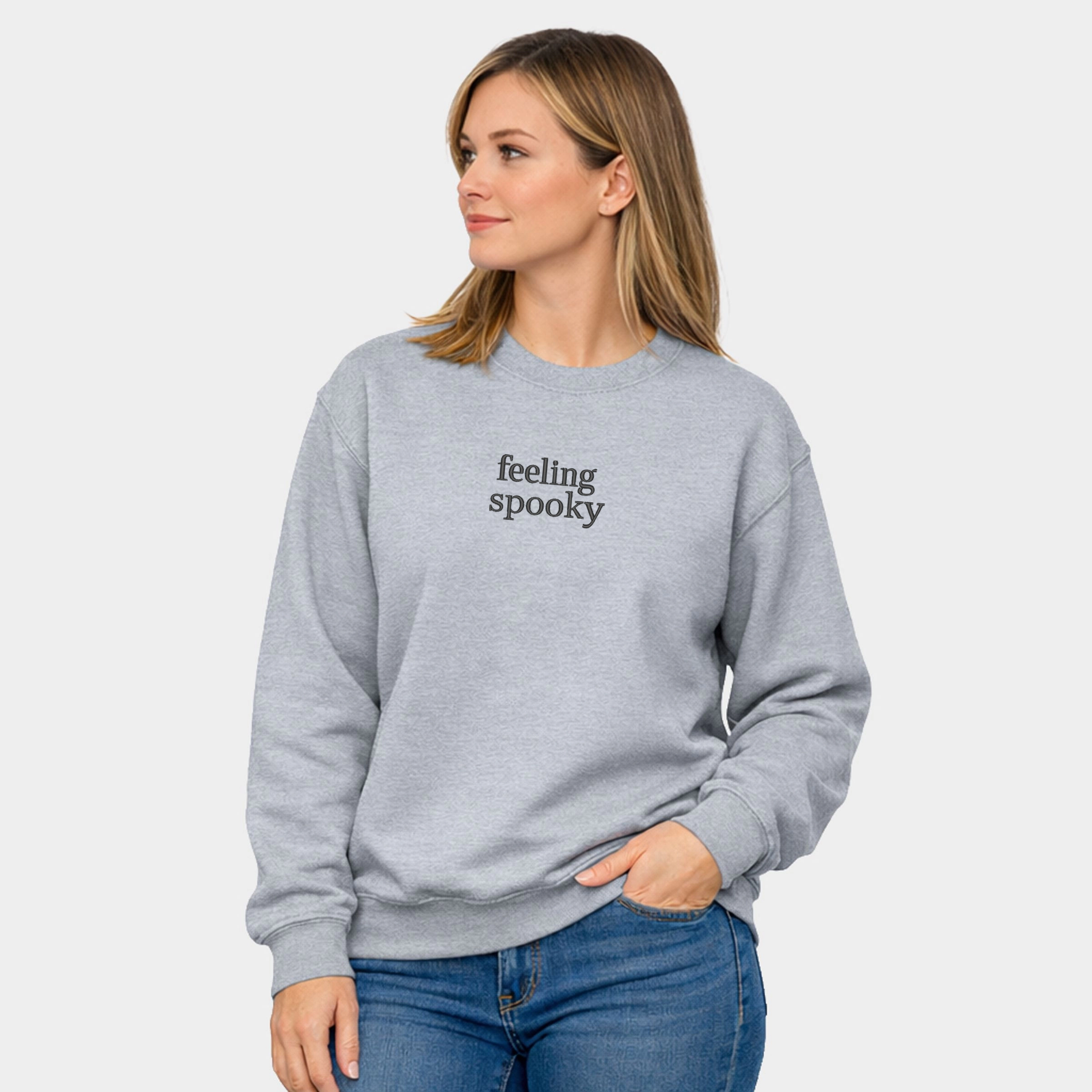 Simply Sage Market - Women's Graphic Sweatshirt Embroidered Feeling Spooky