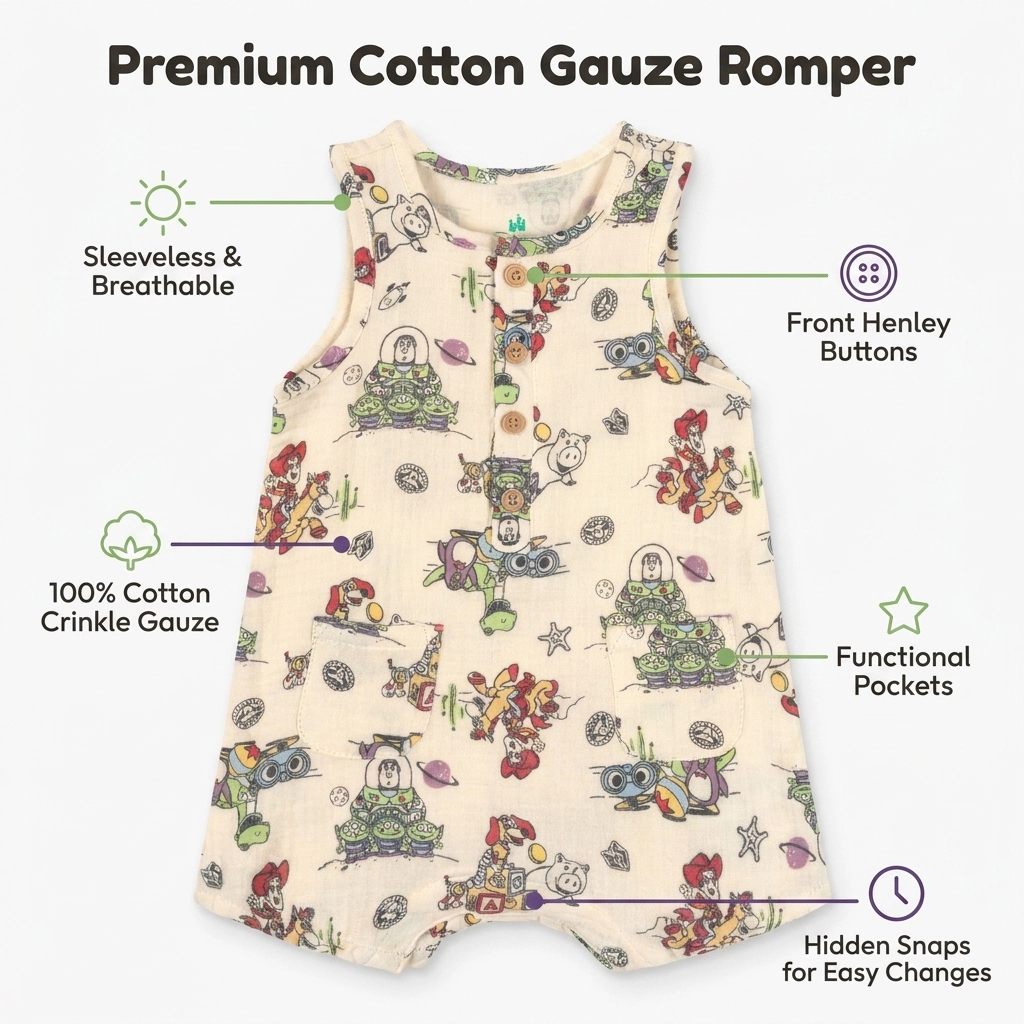 Disney Baby Boys' Cotton Gauze Sleeveless Shorty Romper