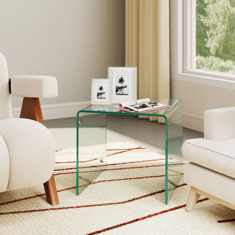 Hivvago C-Shaped End Table Modern Tempered Glass Side With Shelf