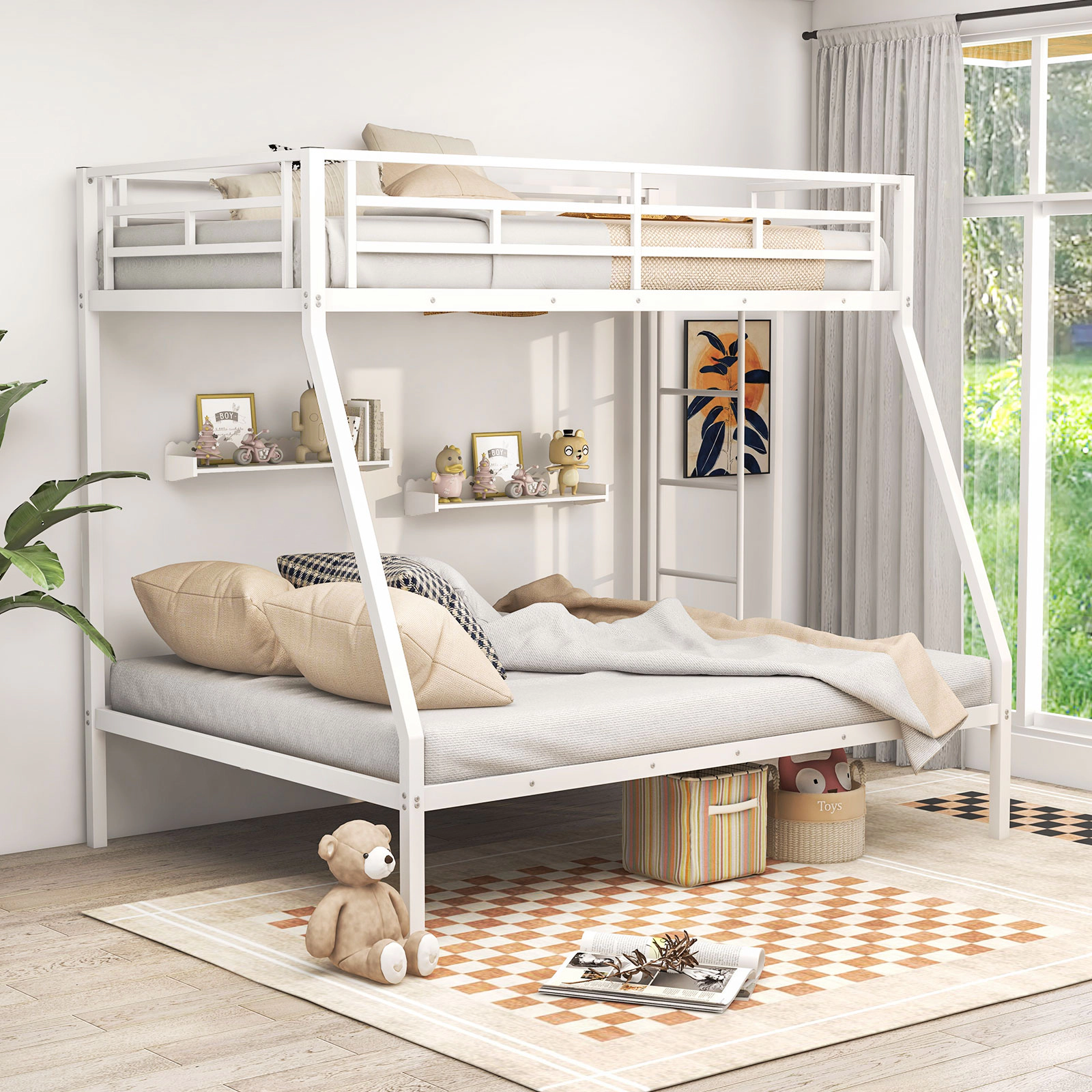 SUGIFT Space-Saving Metal Slatted Bunk Bed Frame 440/660-lb Capacity White