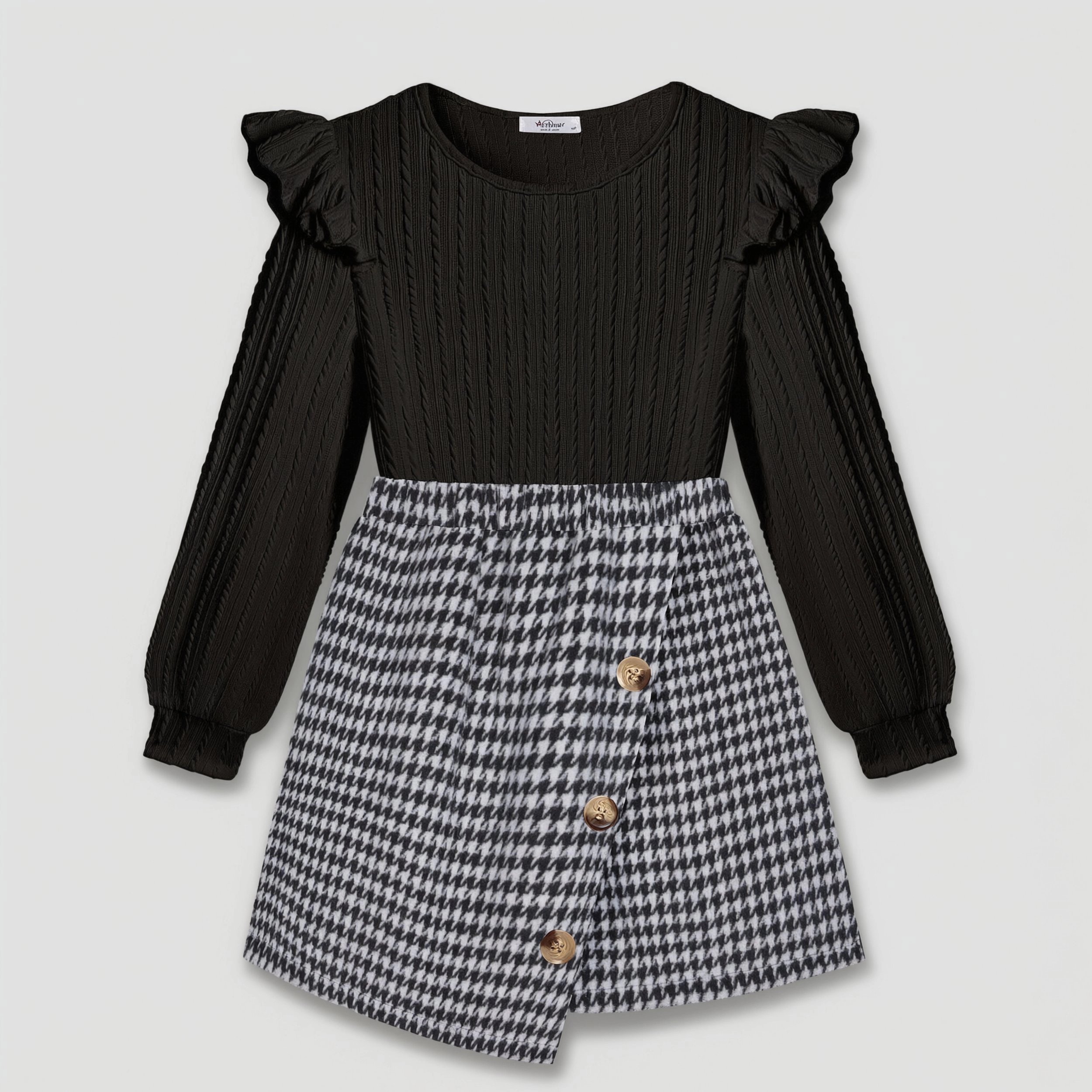 Arshiner Girls Skirt Outfits Ruffle Sleeve Shirt And Fall Clothing Set For Daily Wear