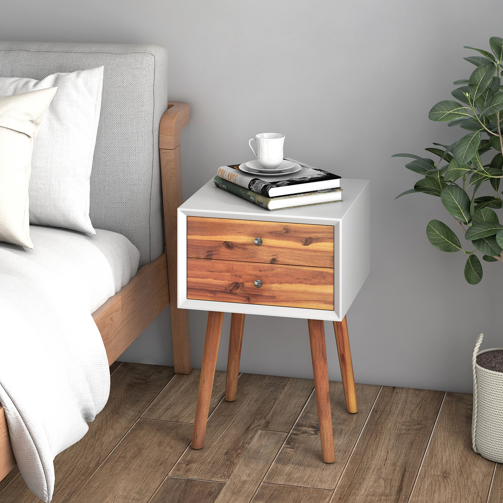 Glintex Mid-Century End Table with 165-Lb Tabletop and 14-Inch Rubber Wood Legs