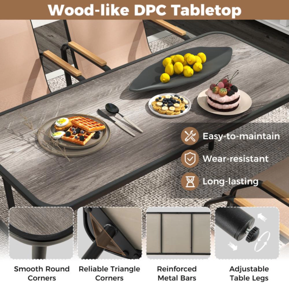 Hivvago 5 Pieces Patio Dining Set With Rectangular Table And Fabric Chairs-Brown