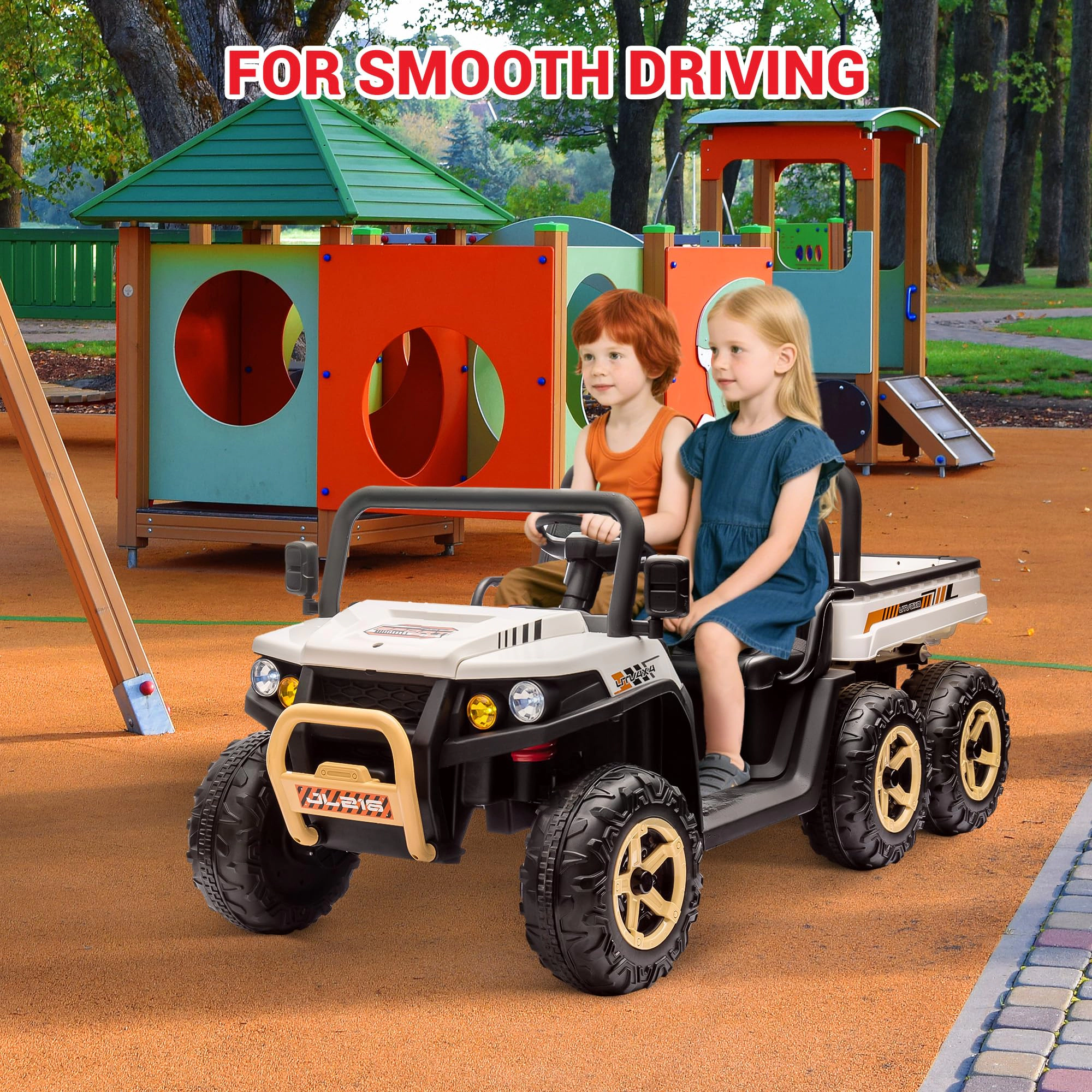 24V 6-Wheel Ride-on Dump Truck, 2-Seater 4WD Electric UTV with Remote, Dump Bed & Shovel, Music, LED