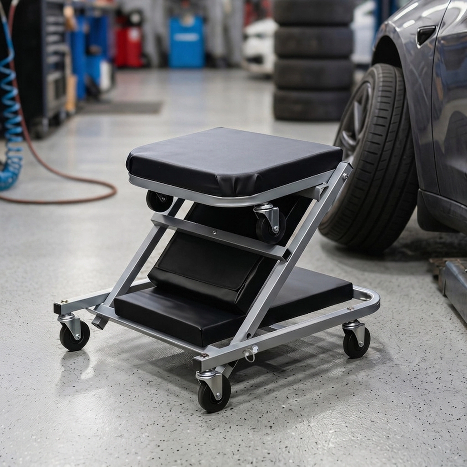 SUGIFT 2-in-1 Convertible Z-Seat Metal Frame Mechanic Creeper 40-in x 17-in x 5.5-in 330-lb Capacity 6 Casters Black
