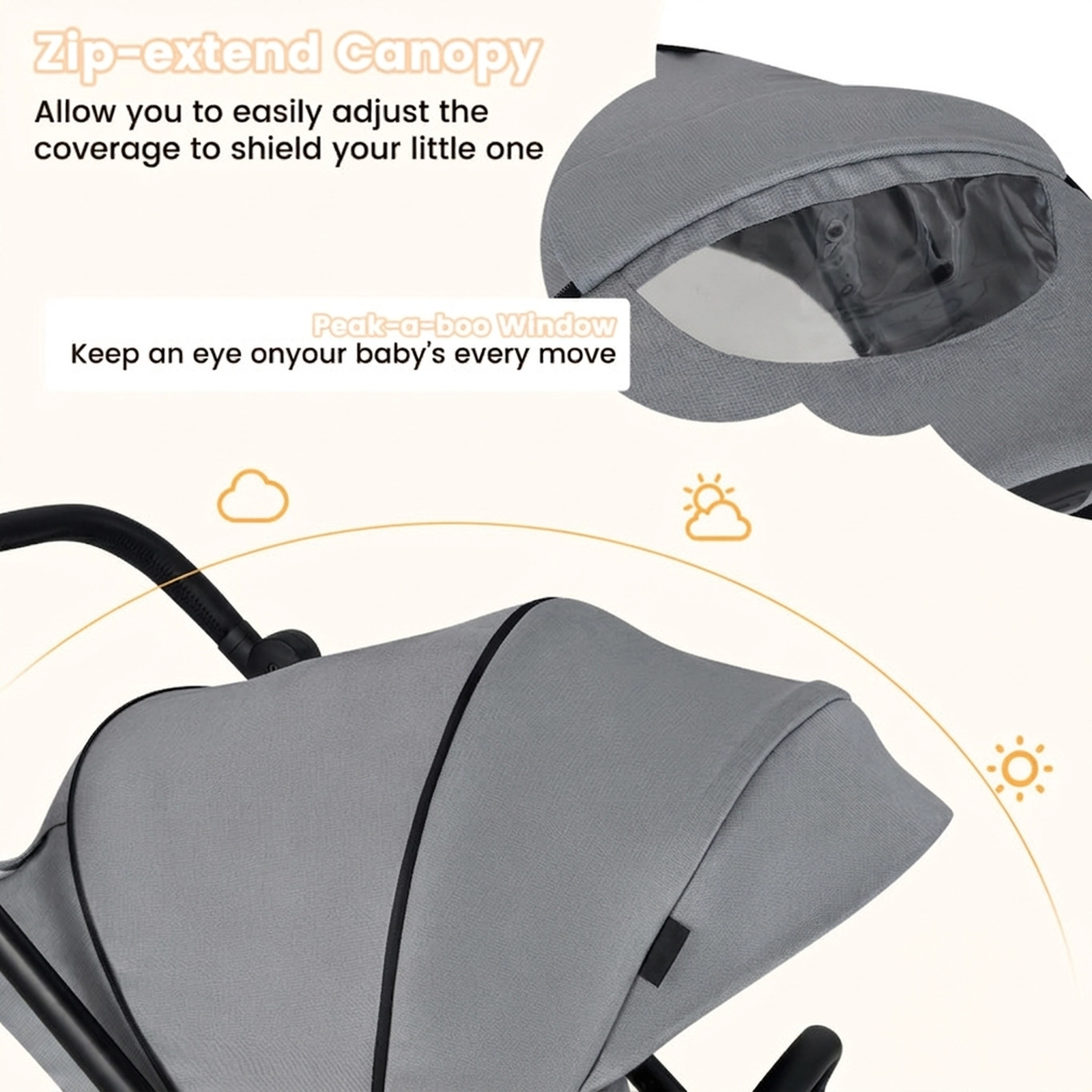 SUGIFT Gray 33-lb Capacity Foldable Infant Pram Stroller with Reversible Seat and Washable Cushion
