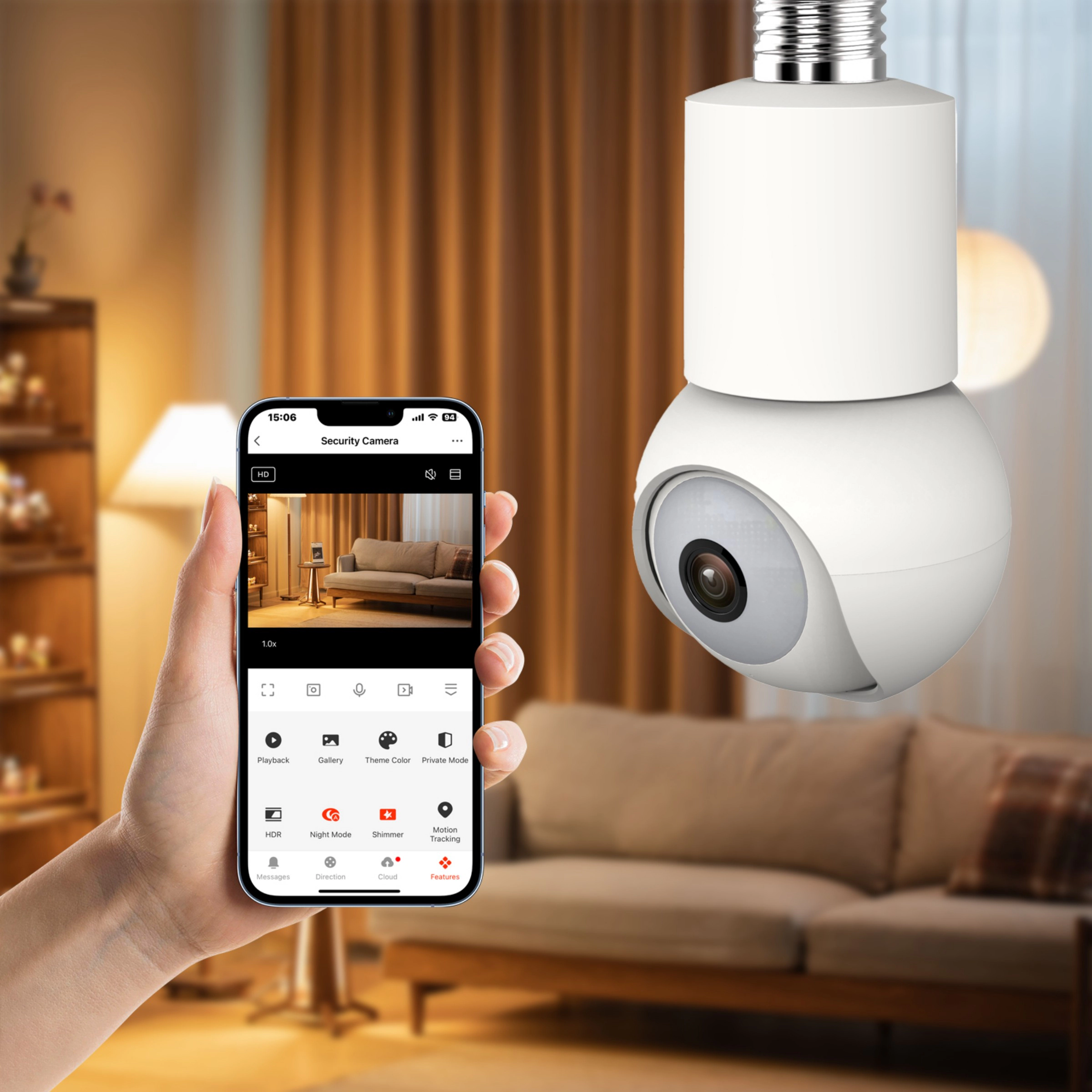 Eco4life Smart WiFi 4MP 1440P PTZ Light Bulb Security Camera