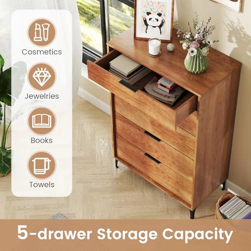 Glintex 48-Inch 5-Drawer Dresser with Interlock System and Metal Legs