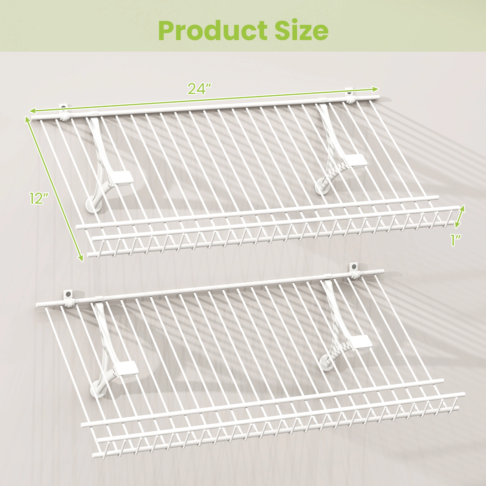 Glintex Wall-Mounted Wire Shoe Rack Set of 2 with Edge Protection Design, White