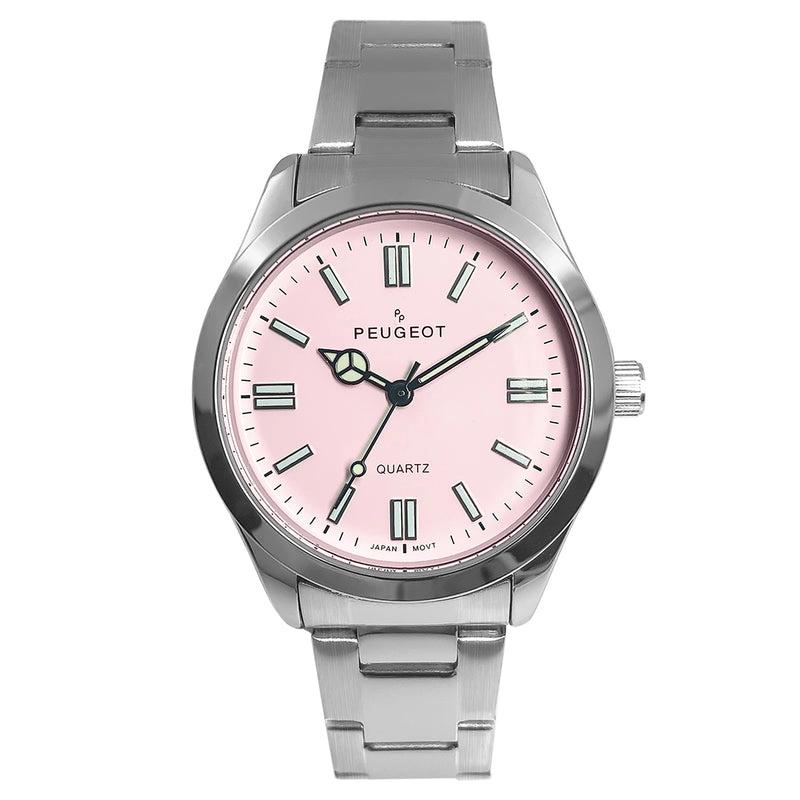 Peugeot Women's 36mm Sport Watch with Pink Dial and Stainless Steel Bracelet