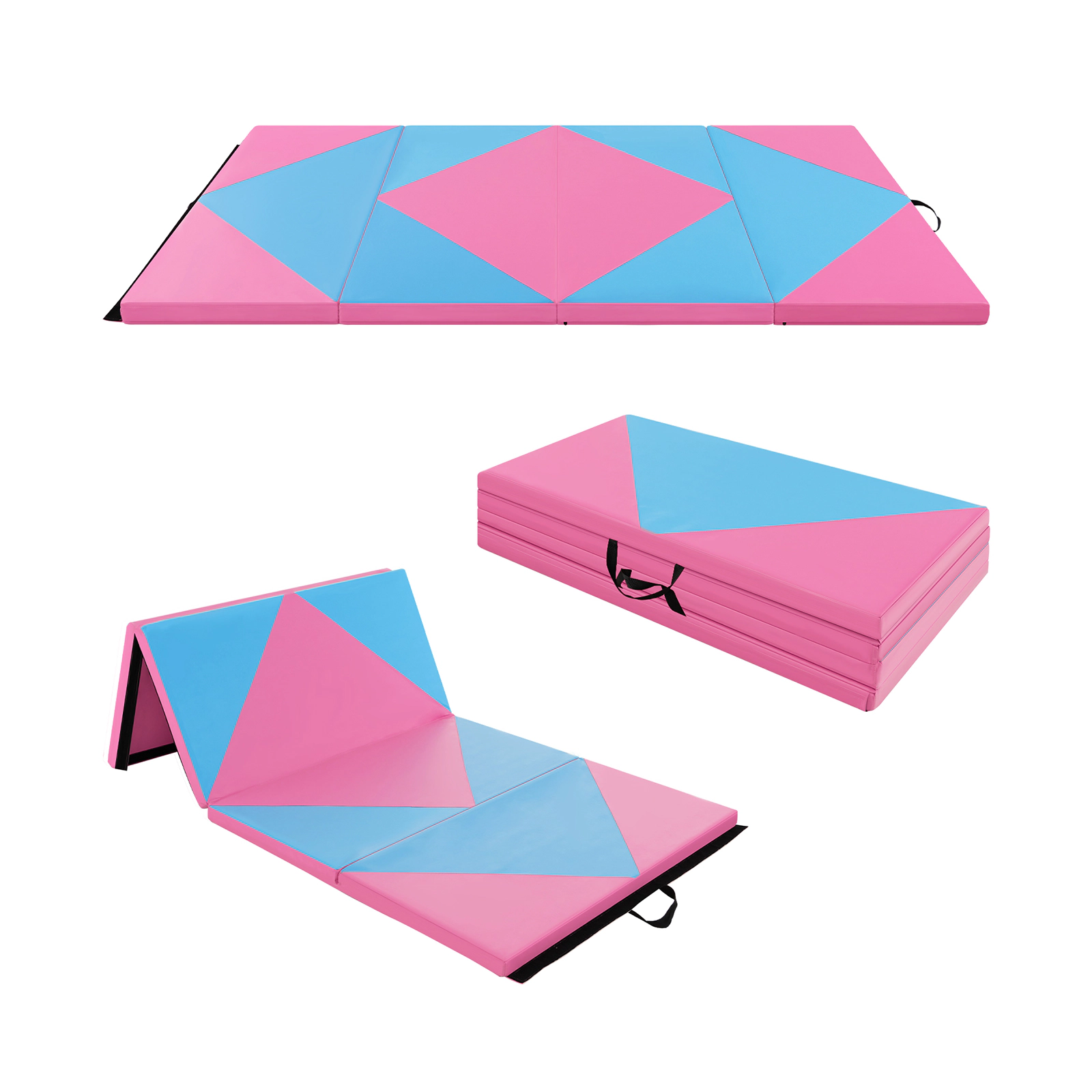 SUGIFT Pink and Blue 4-Panel Folding Gymnastics Exercise Mat with Hook and Loop Fasteners 8-ft W 4-ft D 2-in H
