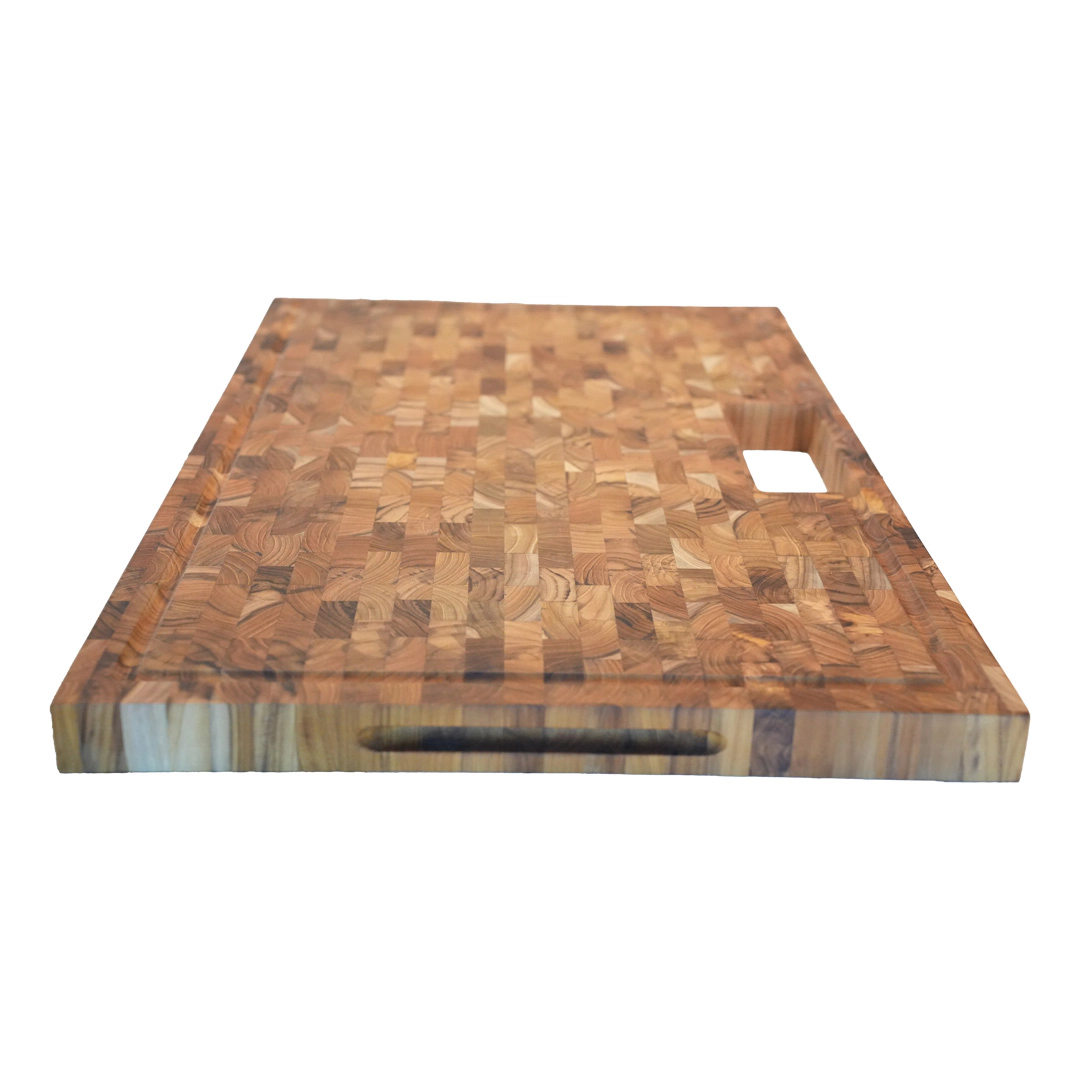 EcoDecors Teak End Grain Cutting Board 29" x 18" - Juice Groove, Handles, Waste Chute